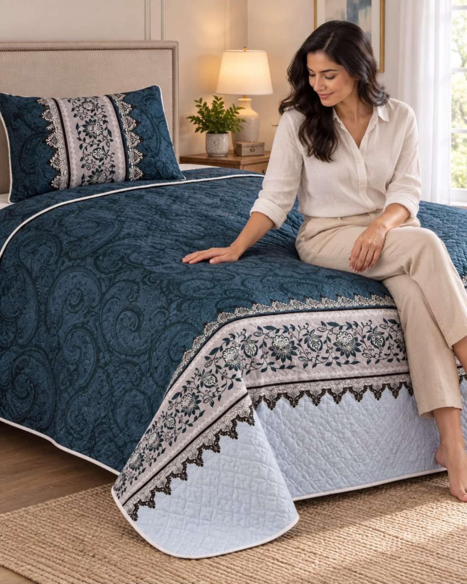 Cubrecama Quilt de Plaza y Media Con Funda De Almohada C10-4