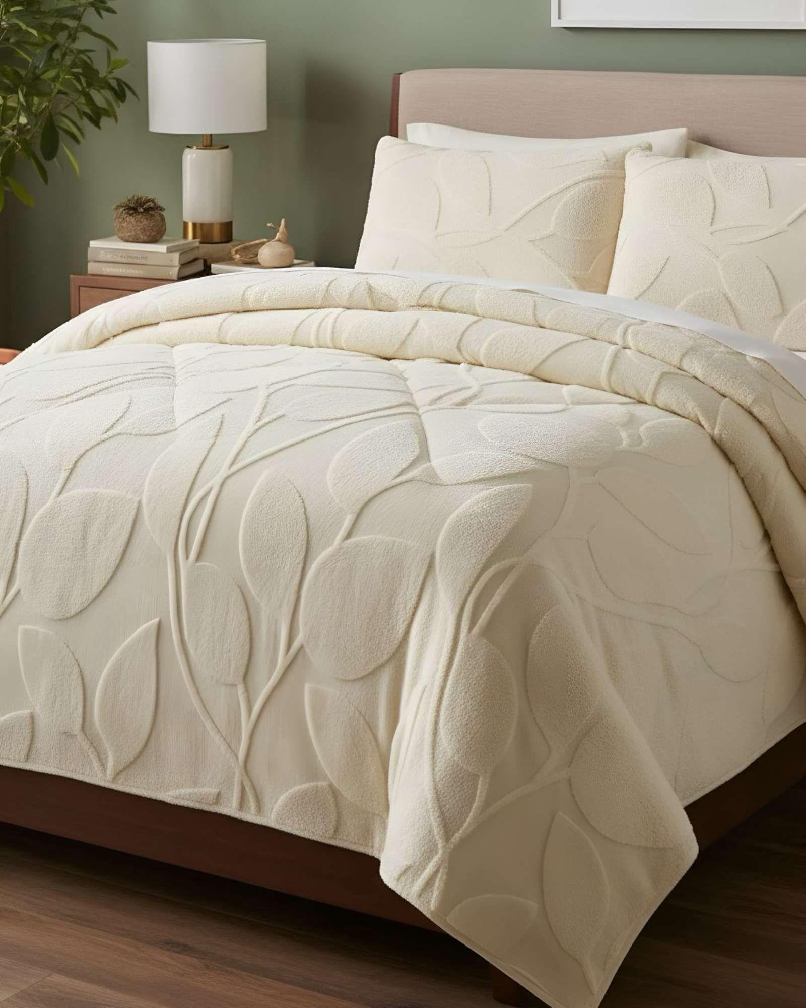 Cubrecama Acolchado con chiporro diseño Texturizado Hojas 2 Plazas  TF1-3