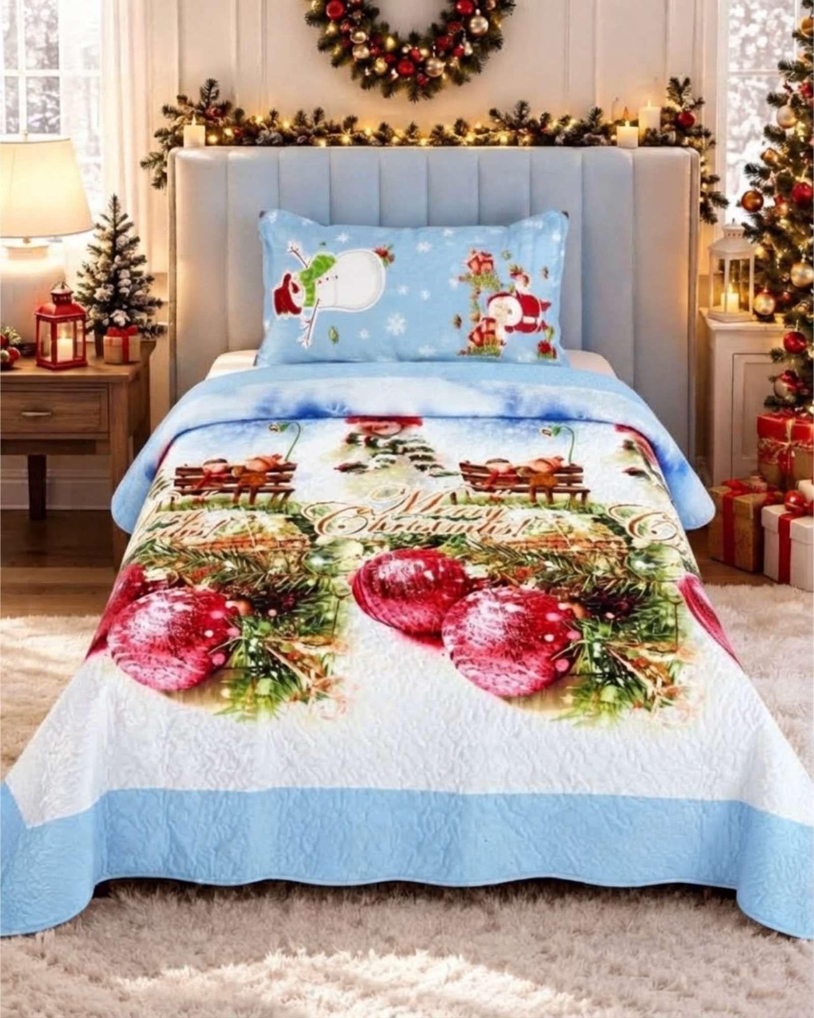 Cubrecama Quilt Navideño Plaza Y Media Mas Funda C4-0