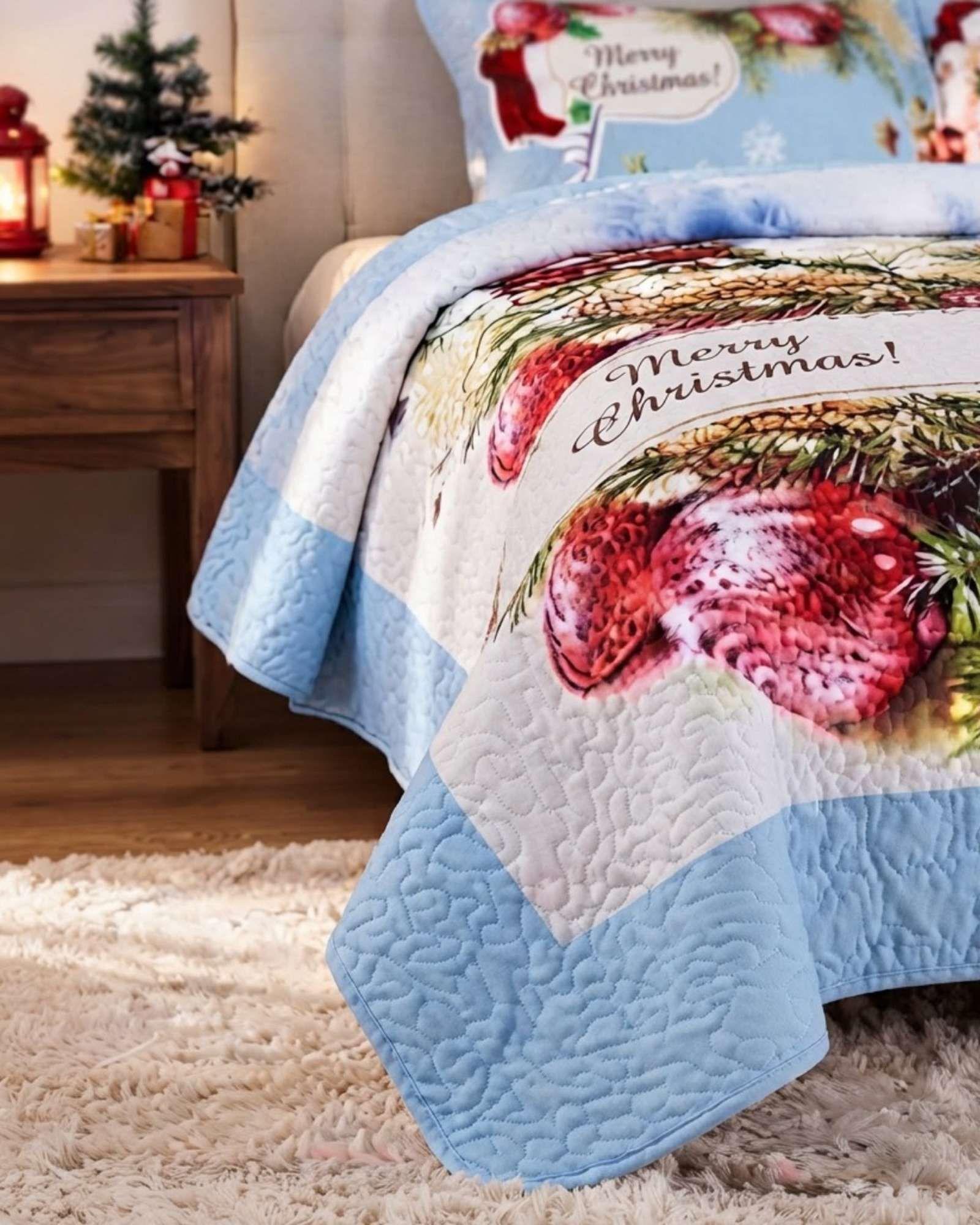 Cubrecama Quilt Navideño Plaza Y Media Mas Funda C4-2