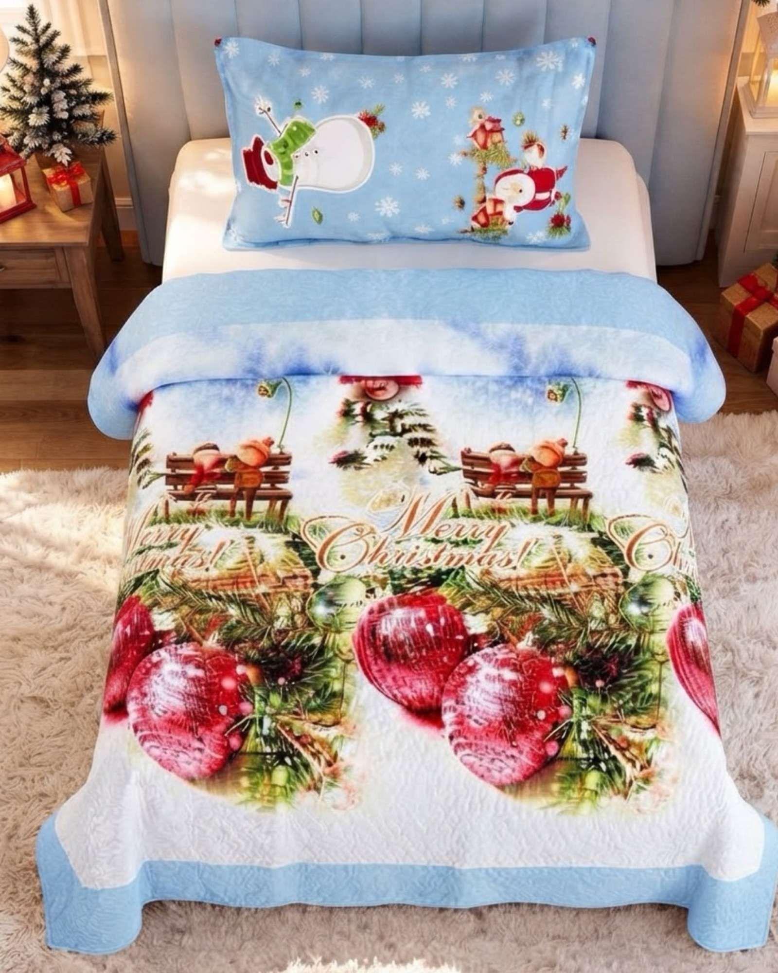 Cubrecama Quilt Navideño Plaza Y Media Mas Funda C4-4