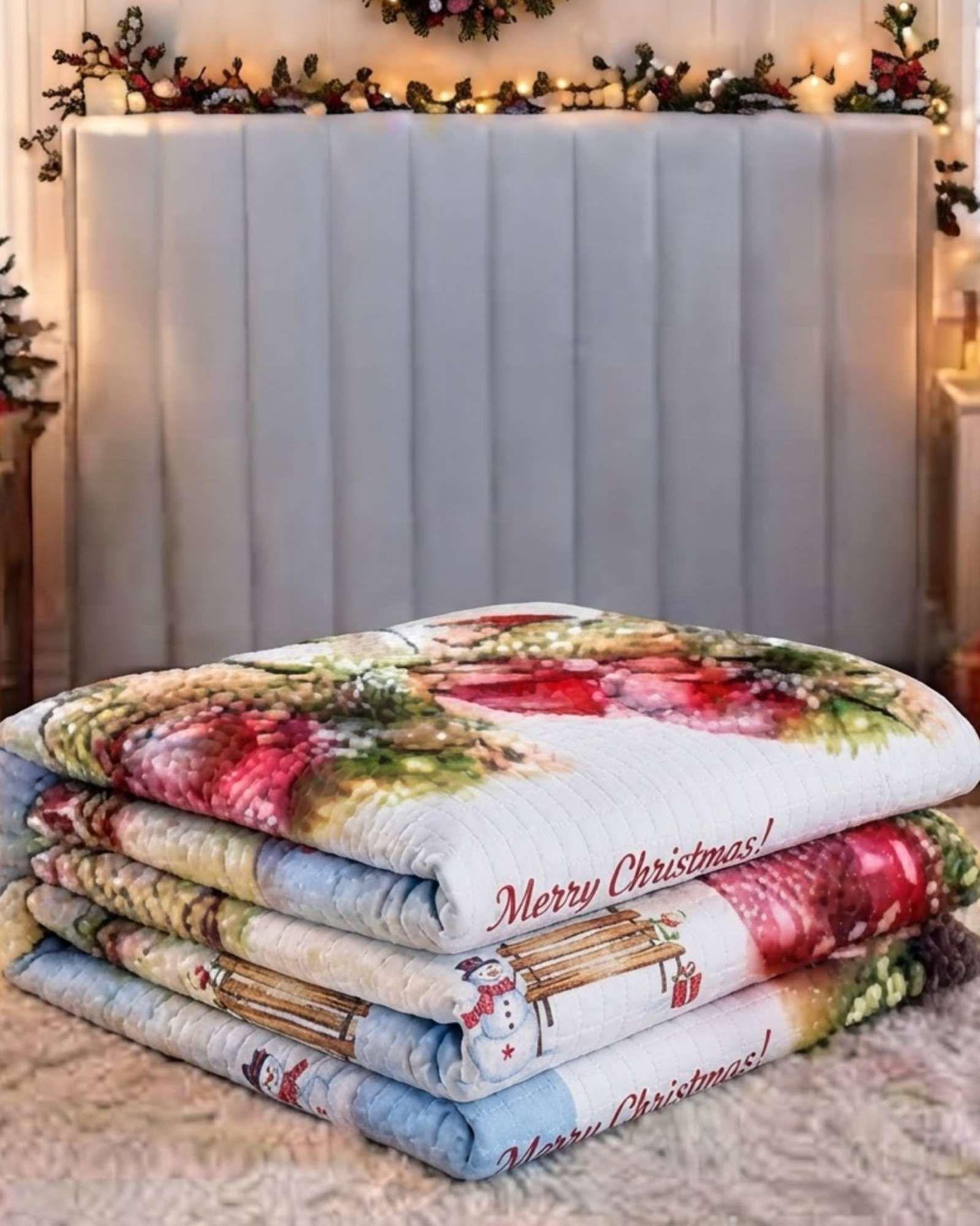 Cubrecama Quilt Navideño Plaza Y Media Mas Funda C4-5