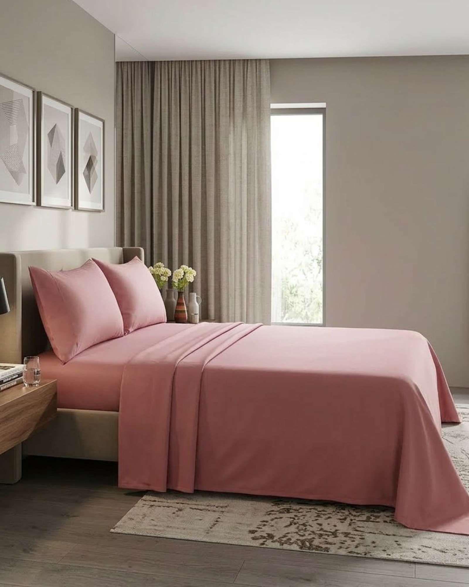 JUEGO DE SABANAS DE 200 HILOS  2 PLAZAS ROSA-2