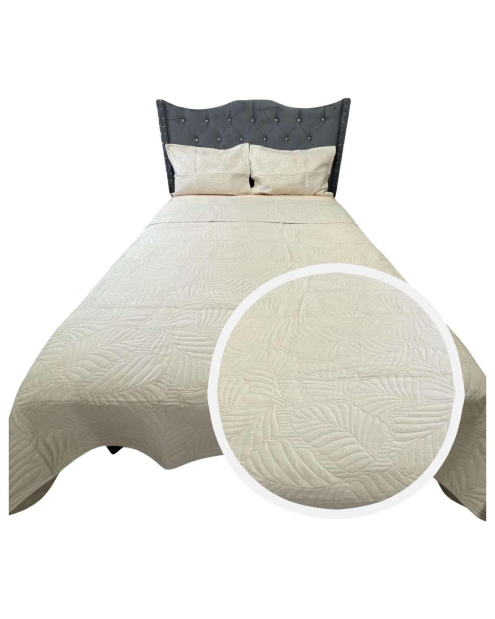 CUBRECAMA QUILT DE LUJO VERANO 2 PLAZA BEIGE-0