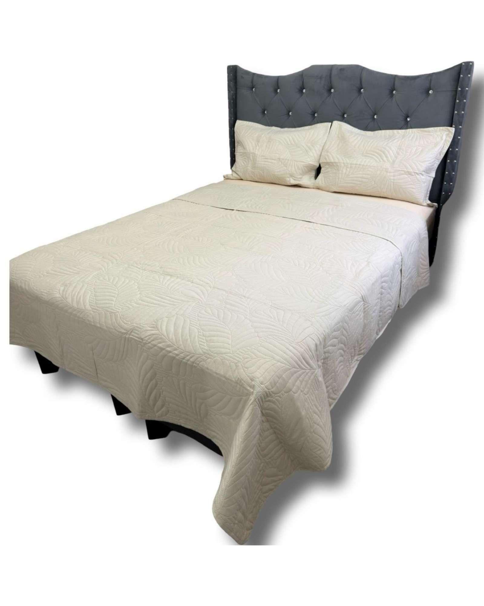 CUBRECAMA QUILT DE LUJO VERANO 2 PLAZA BEIGE-1