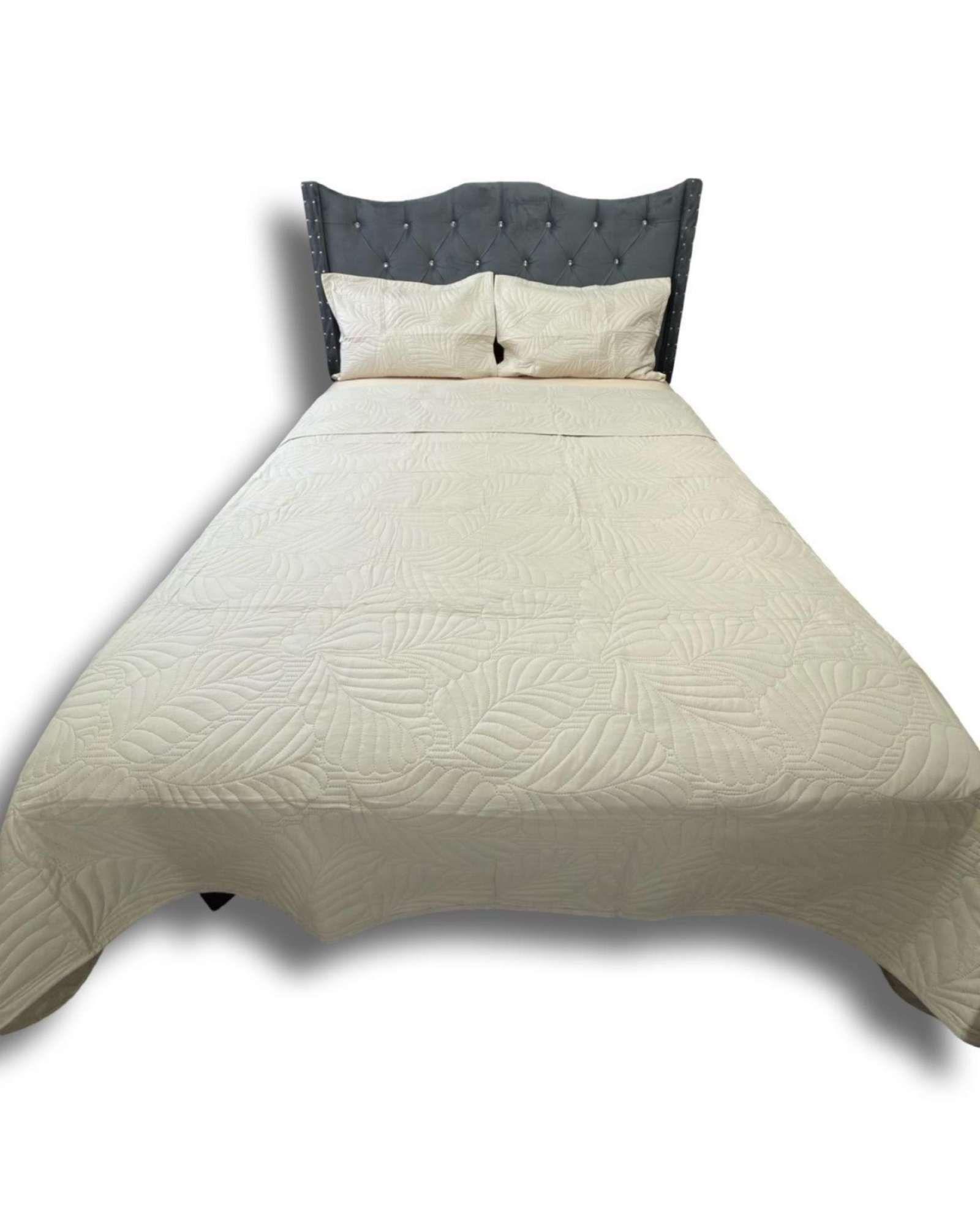 CUBRECAMA QUILT DE LUJO VERANO 2 PLAZA BEIGE-2