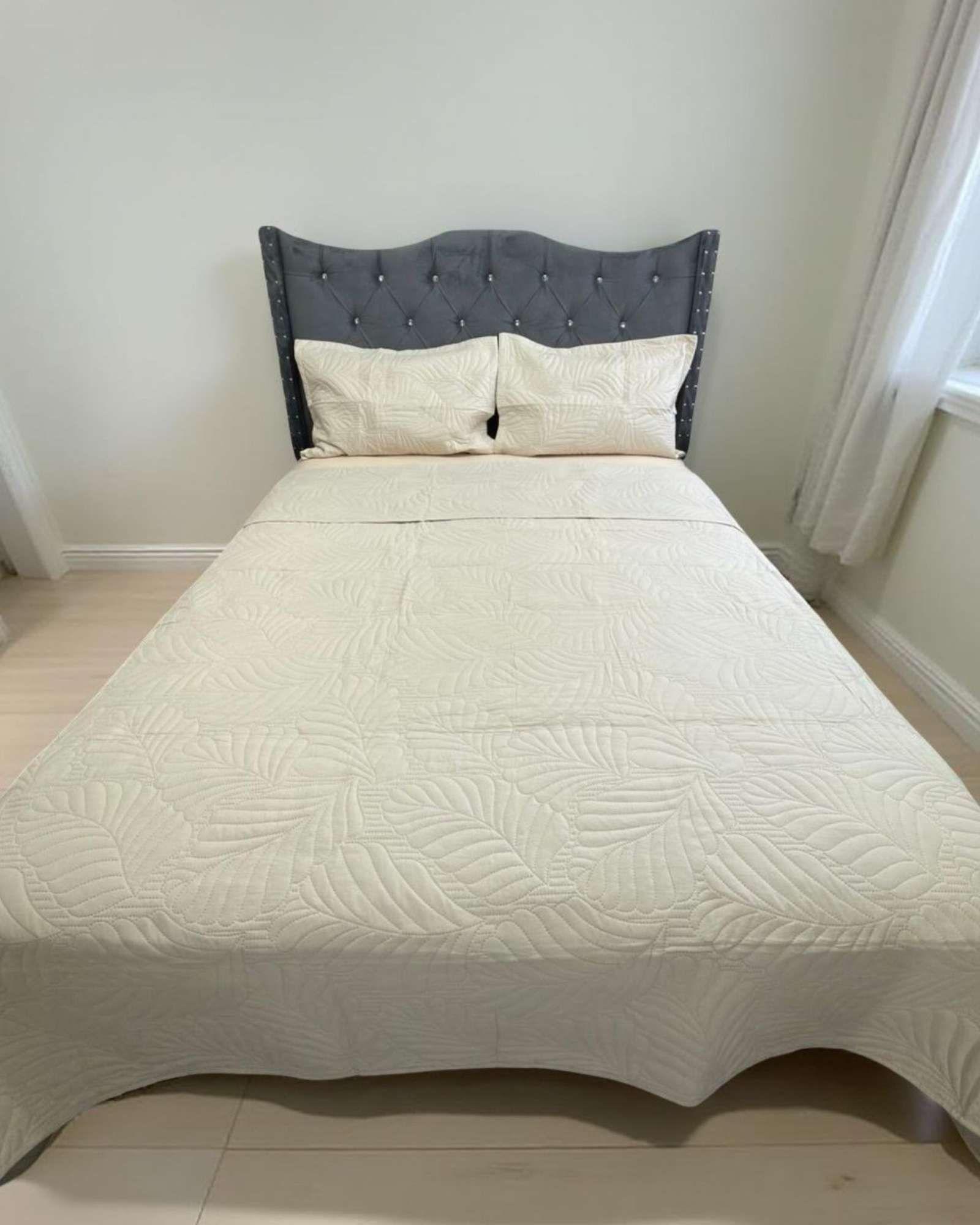 CUBRECAMA QUILT DE LUJO VERANO 2 PLAZA BEIGE-3