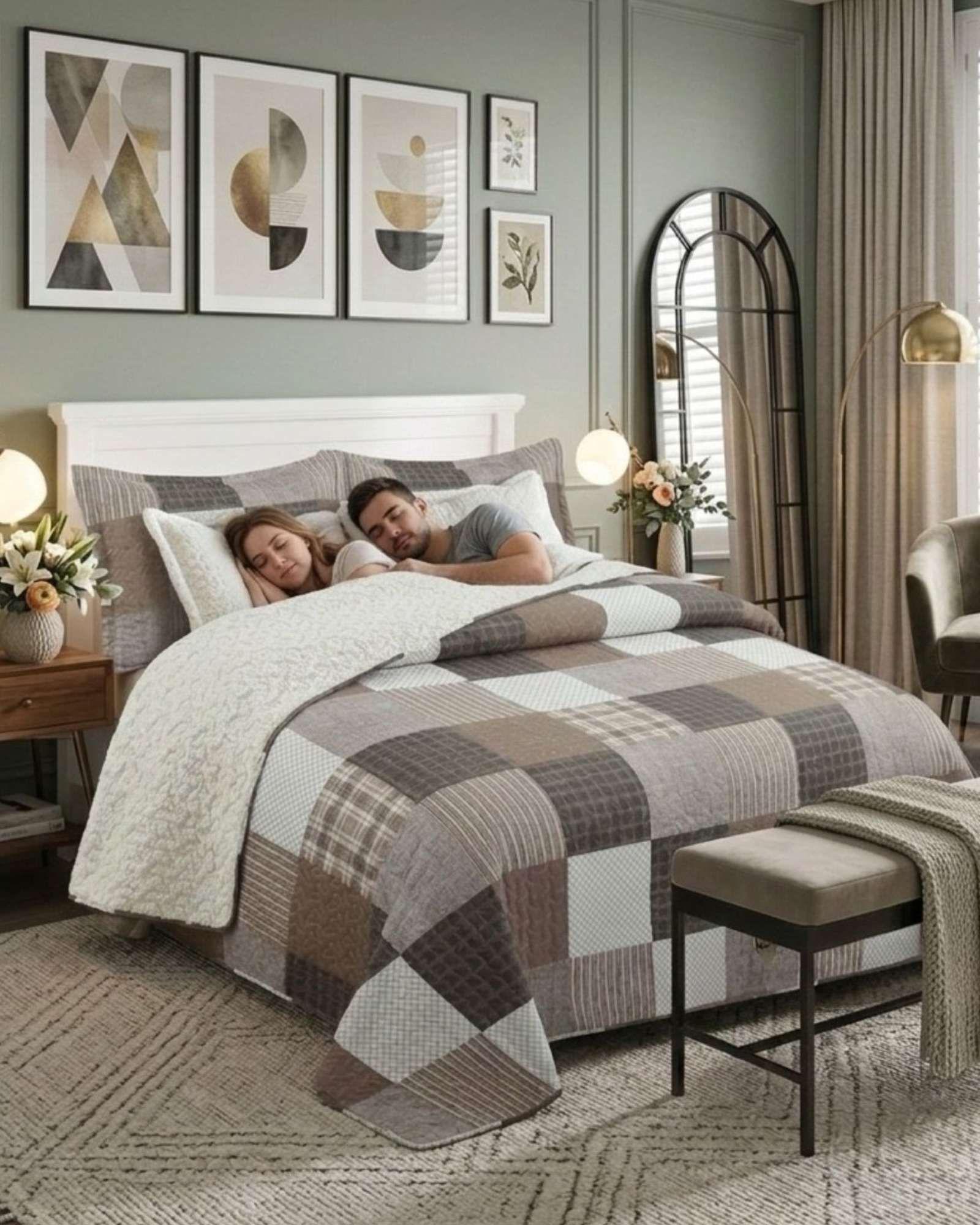 COBERTOR QUILT ELEGANTE CON SHERPA KING MEDIDA 250X270 CM C2-2