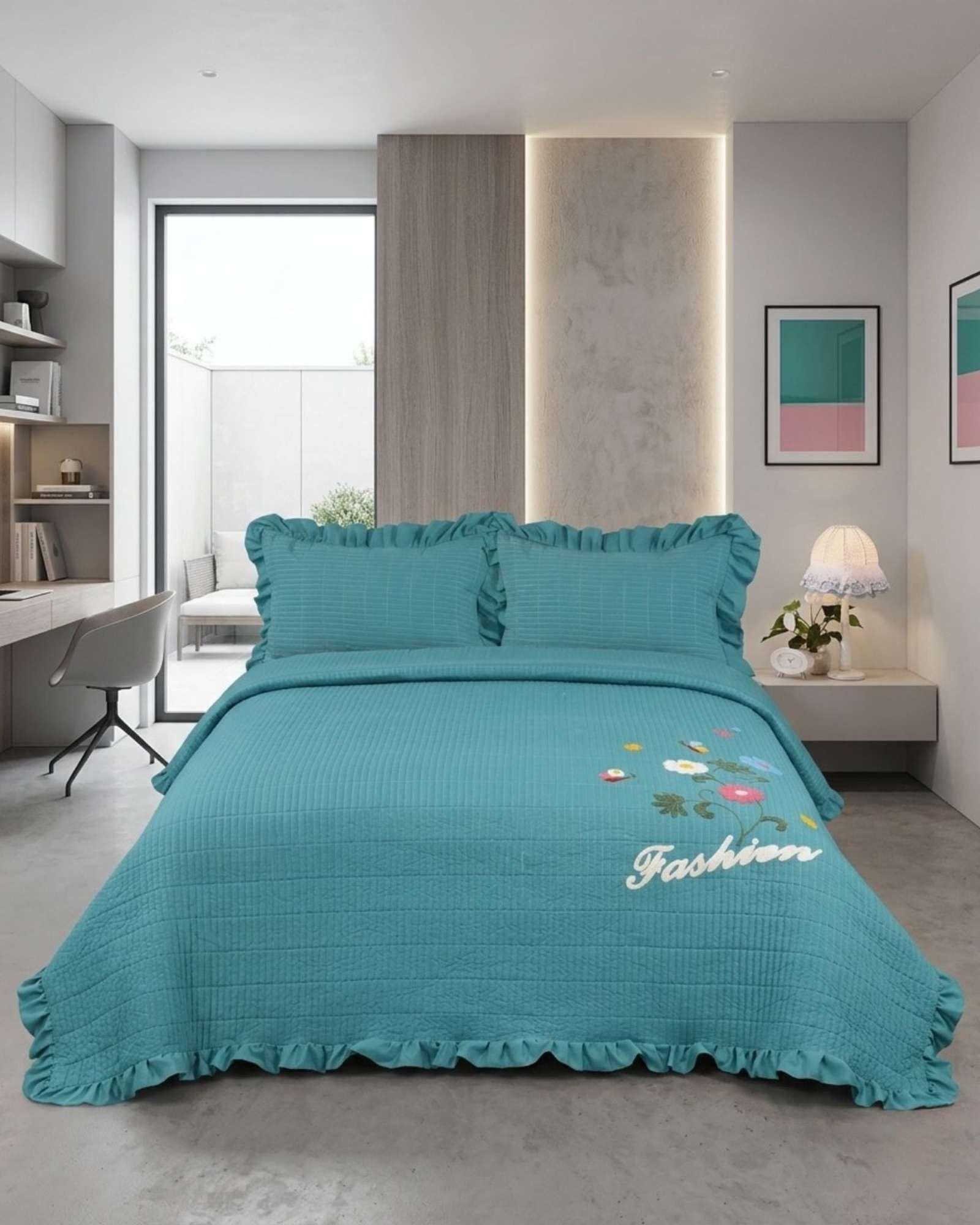 Quilt Cubrecama  Verano Estampado Floral con Bobos 2 Plazas08-2