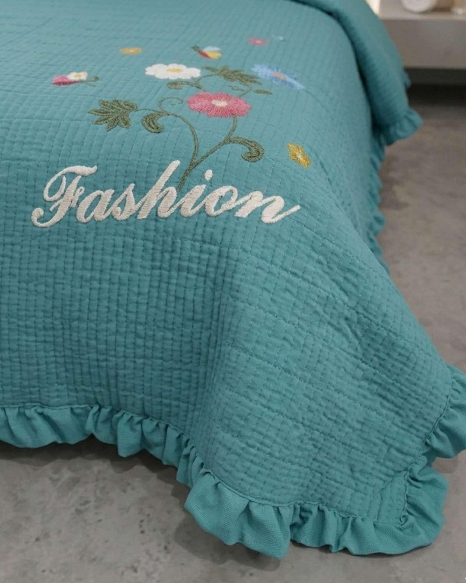 Quilt Cubrecama  Verano Estampado Floral con Bobos 2 Plazas08-3