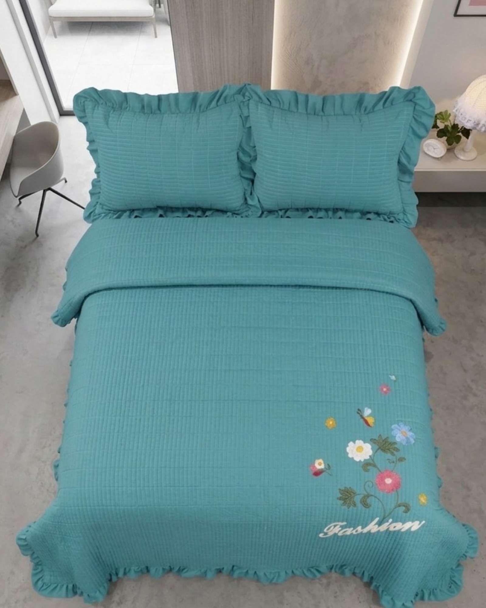 Quilt Cubrecama  Verano Estampado Floral con Bobos 2 Plazas08-4