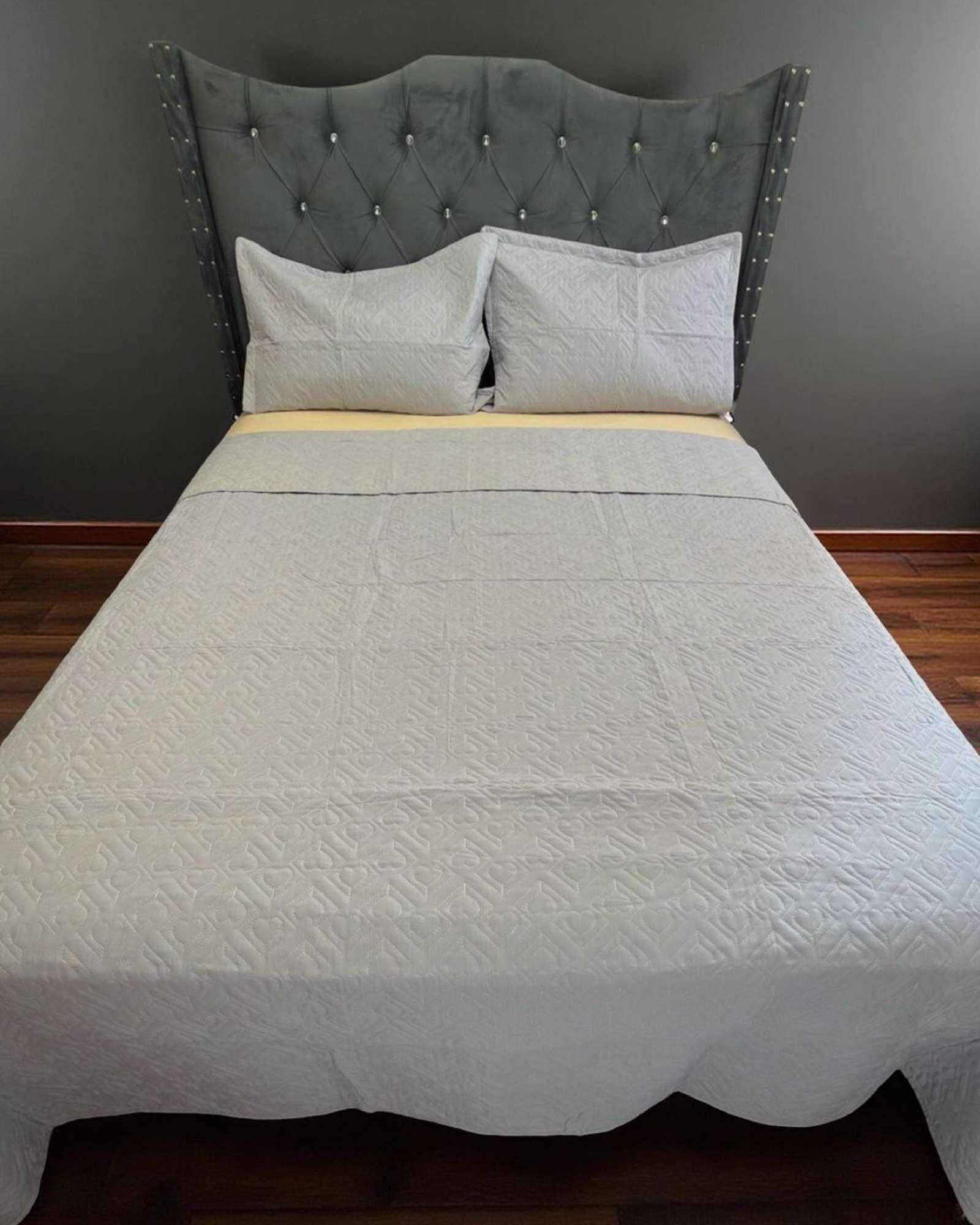 CUBRECAMA QUILT DE LUJO VERANO DELGADO 2 PLAZAS GRIS-3