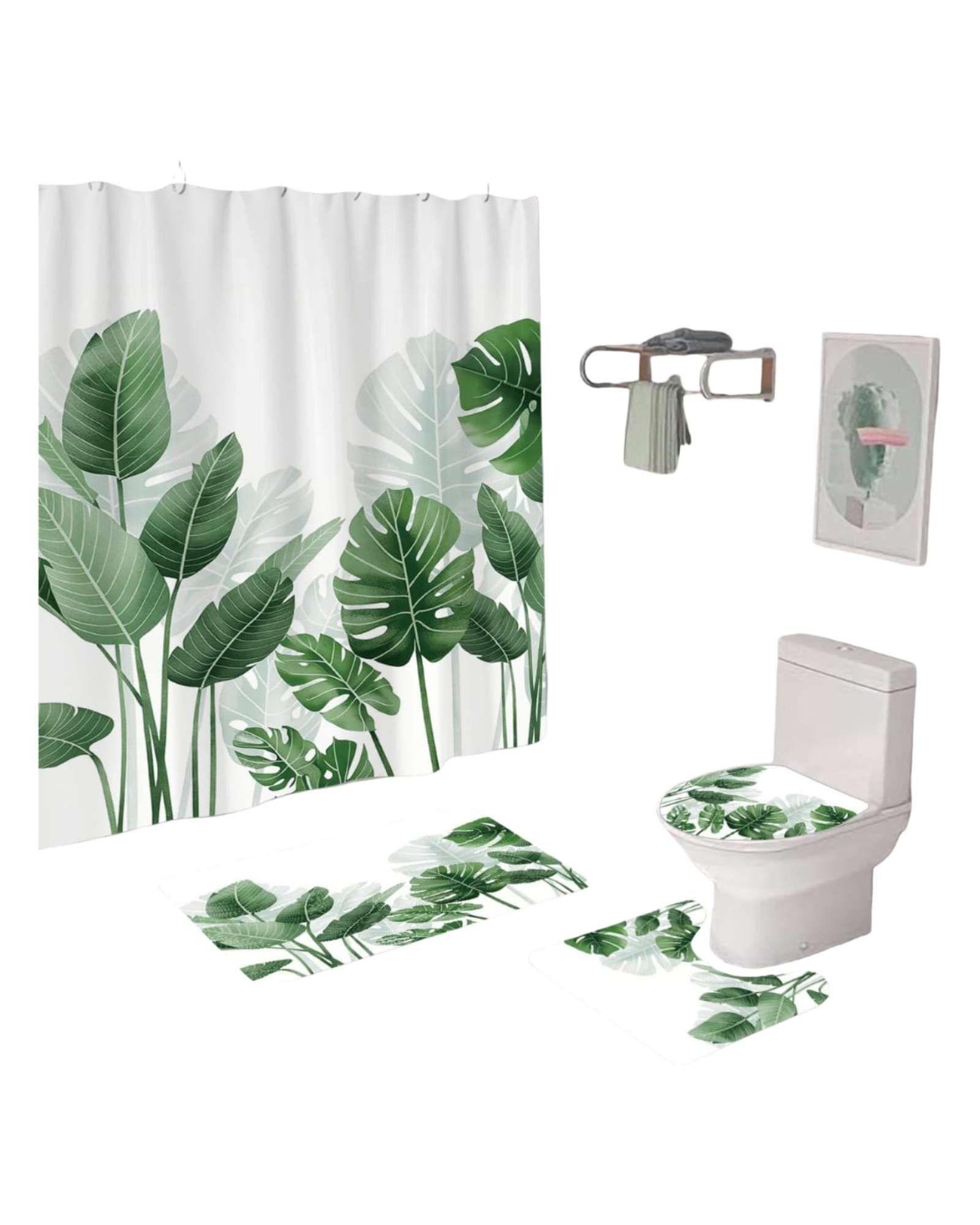 Juego de Baño Completo 5 Piezas Cortina de Tela y Forro de Ducha C2-4