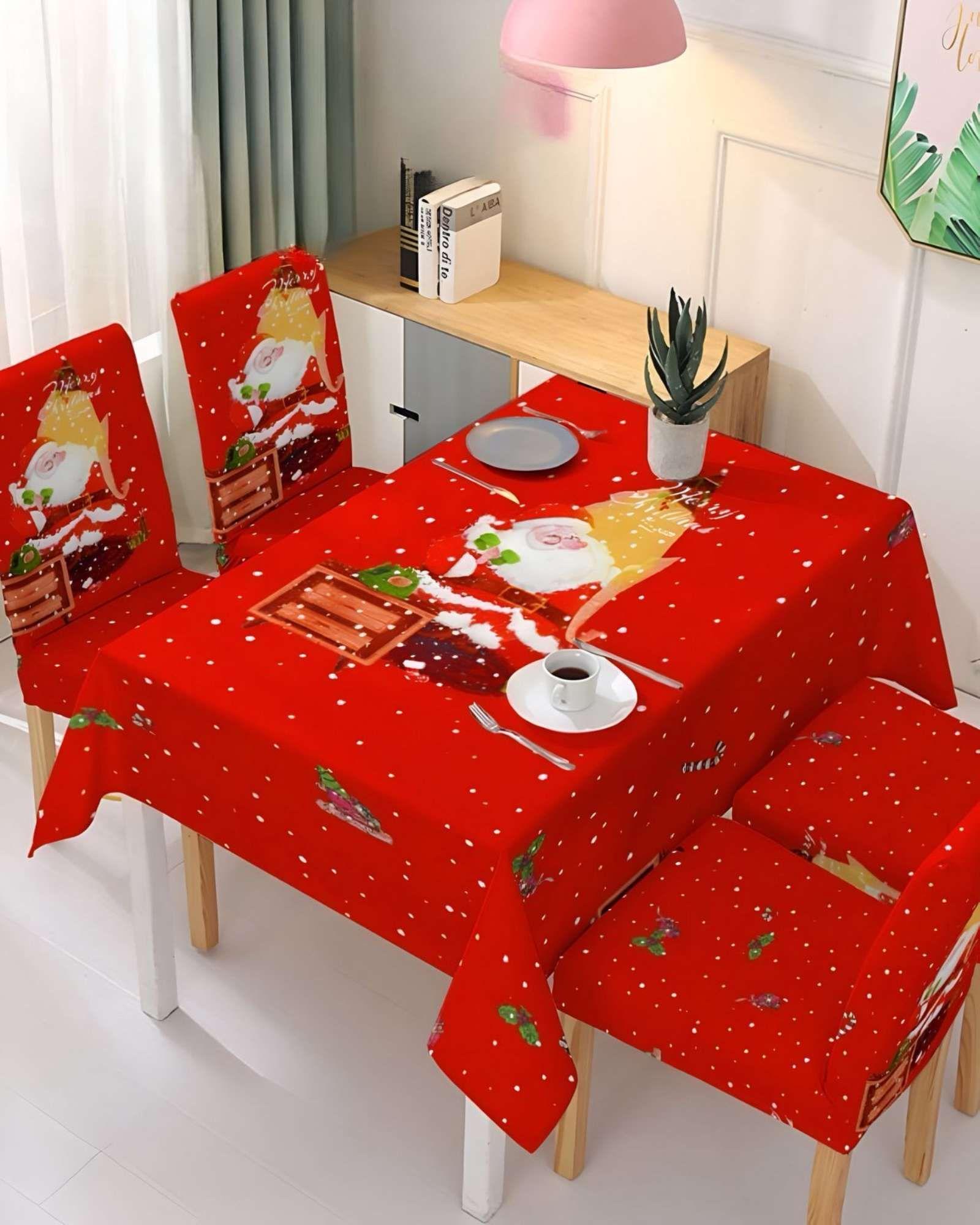 Juego Mantel más 6 fundas de sillas antimanchas navideño 140x220 cm 06-2
