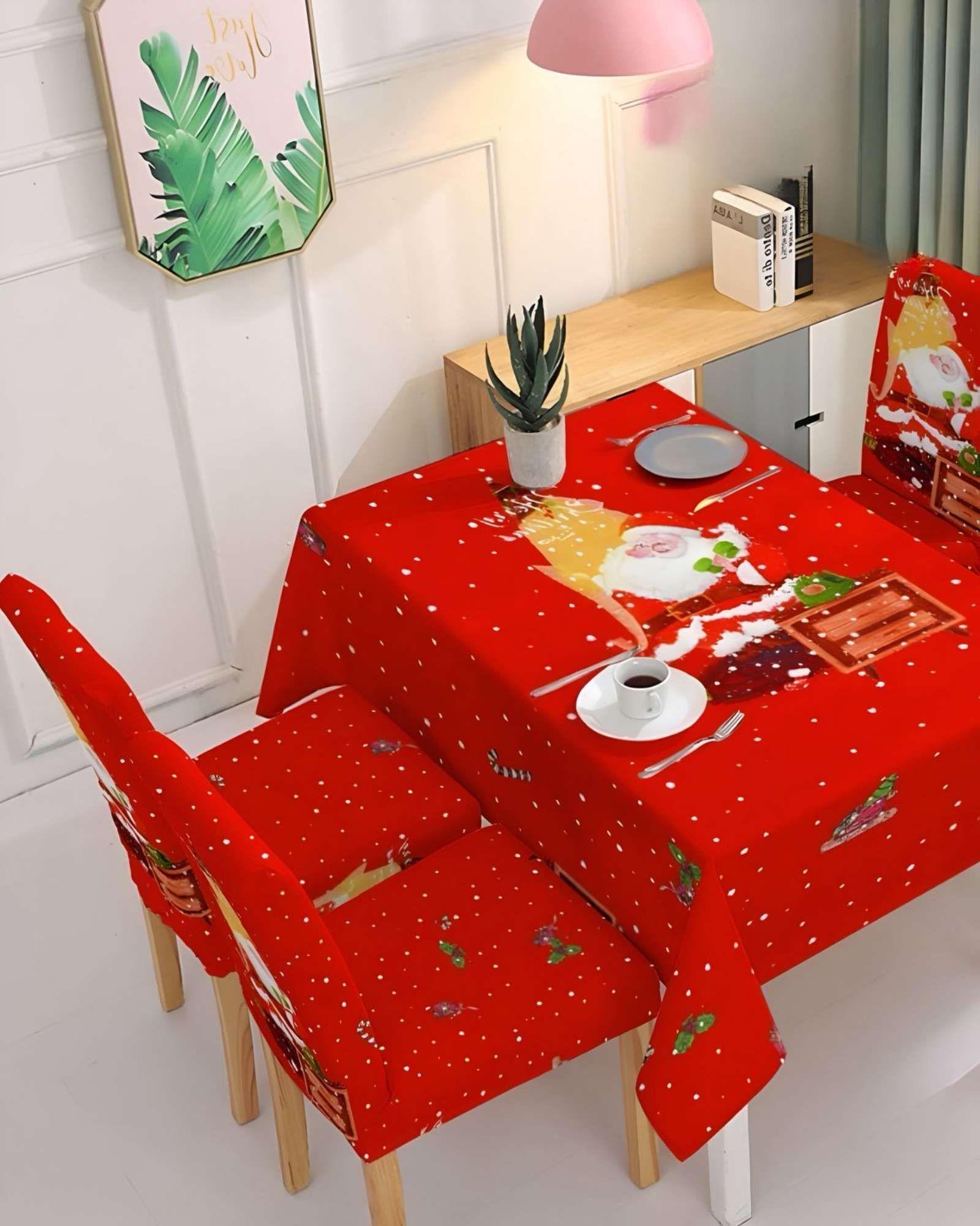 Juego Mantel más 6 fundas de sillas antimanchas navideño 140x220 cm 06-3