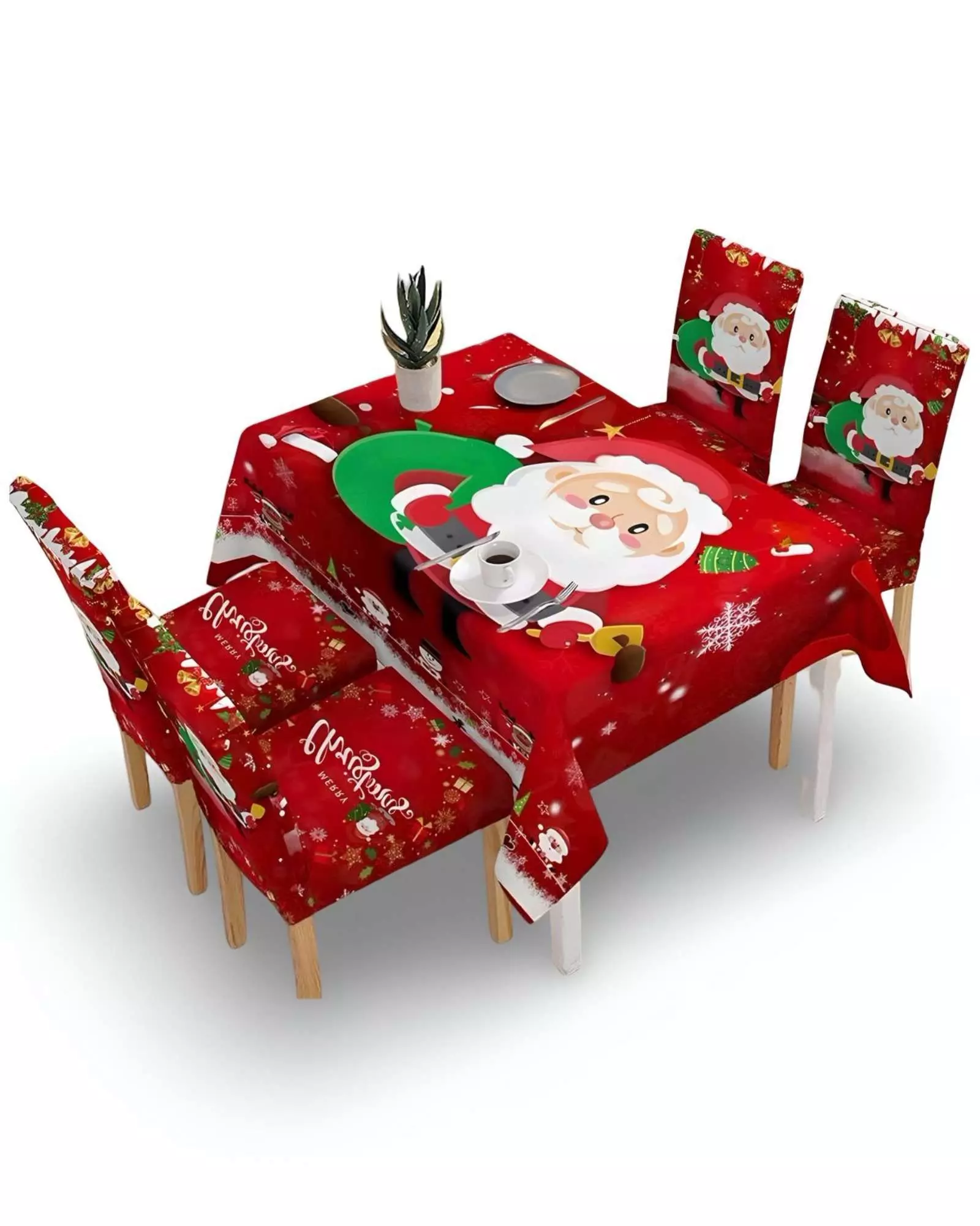Juego Mantel más 6 fundas de sillas antimanchas navideño 140x220 cm 03-0