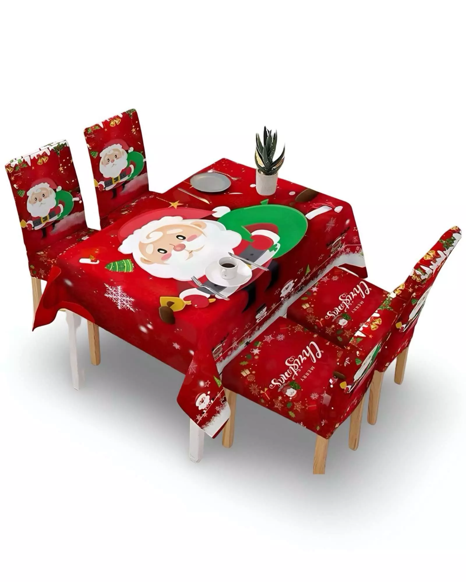Juego Mantel más 6 fundas de sillas antimanchas navideño 140x220 cm 03-1