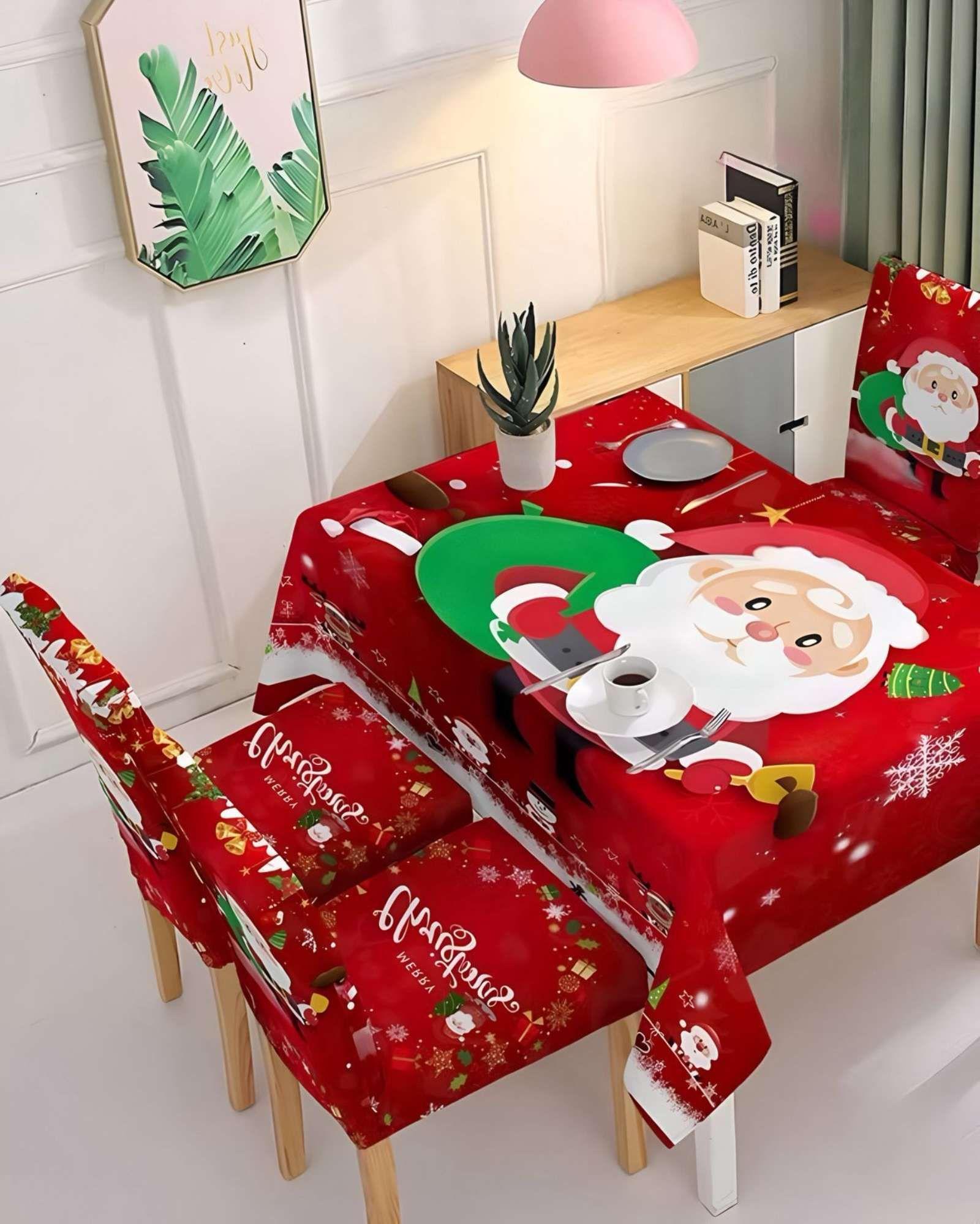 Juego Mantel más 6 fundas de sillas antimanchas navideño 140x220 cm 03-2