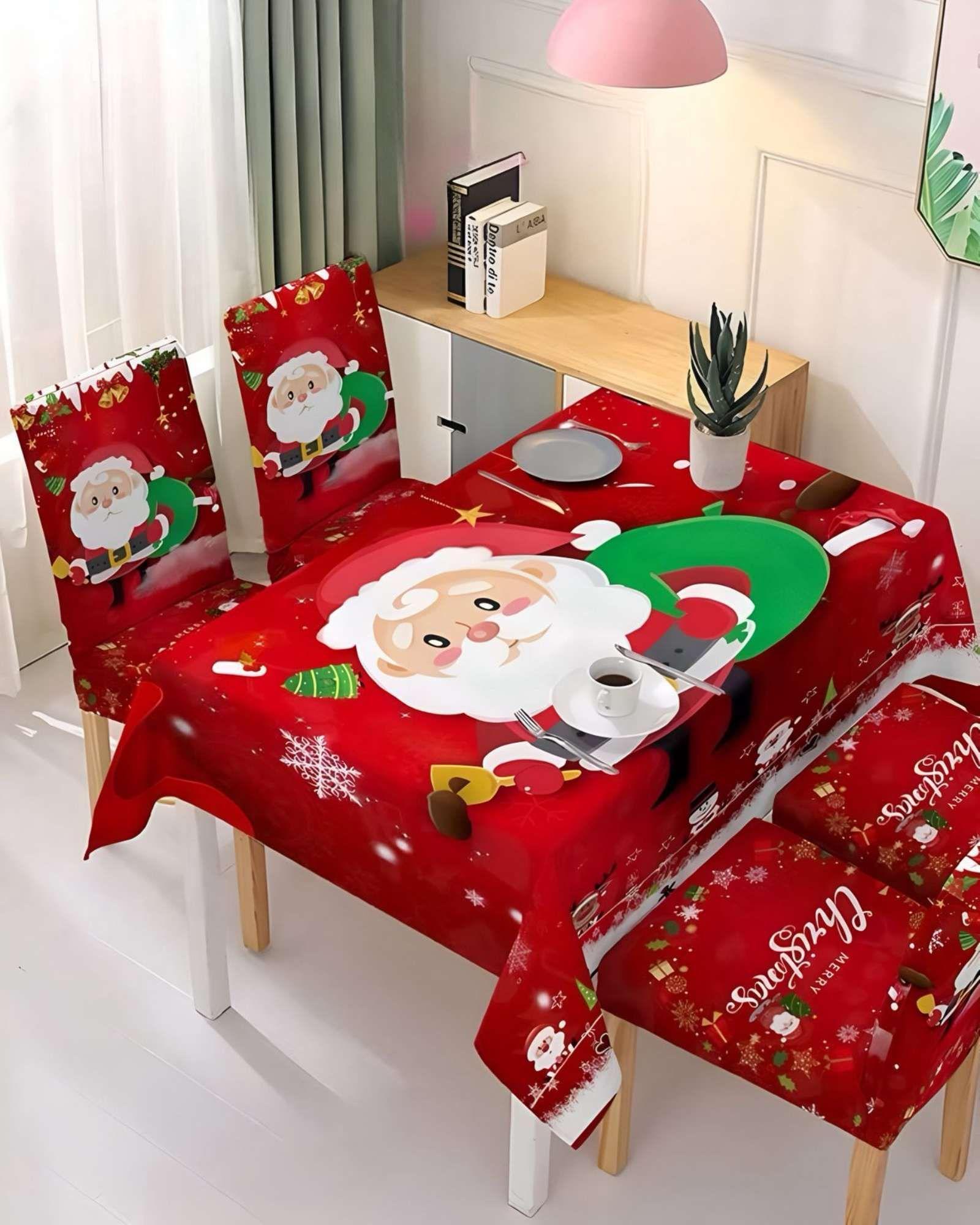 Juego Mantel más 6 fundas de sillas antimanchas navideño 140x220 cm 03-3