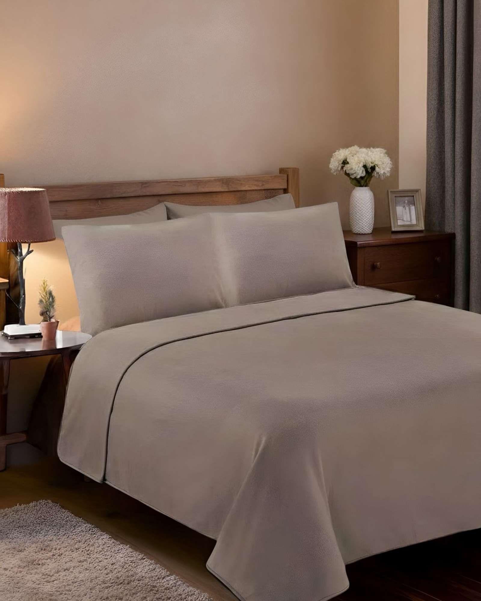 Juego de Sábana de Polar Ultra Suave Máxima Calidez Marron 2 plazas-4