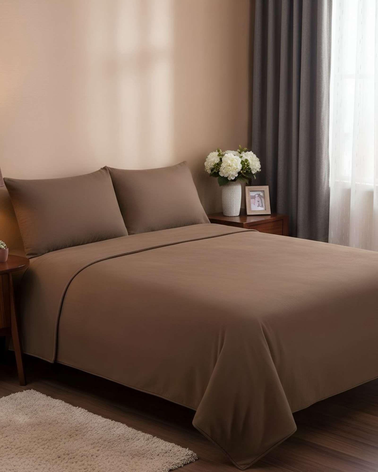 Juego de Sábana de Polar  Máxima Calidez Marron Plaza y Media-2