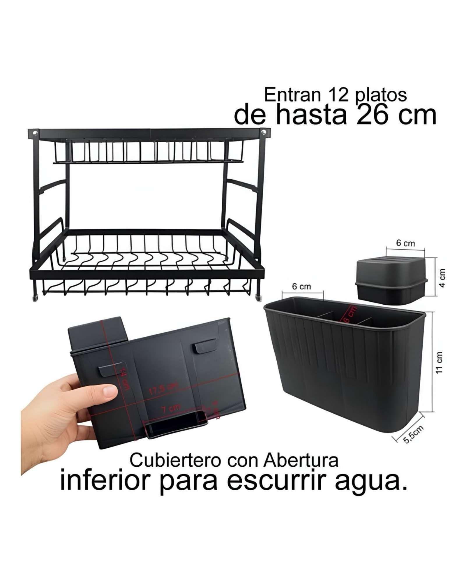 ORGANIZADOR ESCURRIDOR SECAPLATOS 2 PISOS CON BANDEJA-2