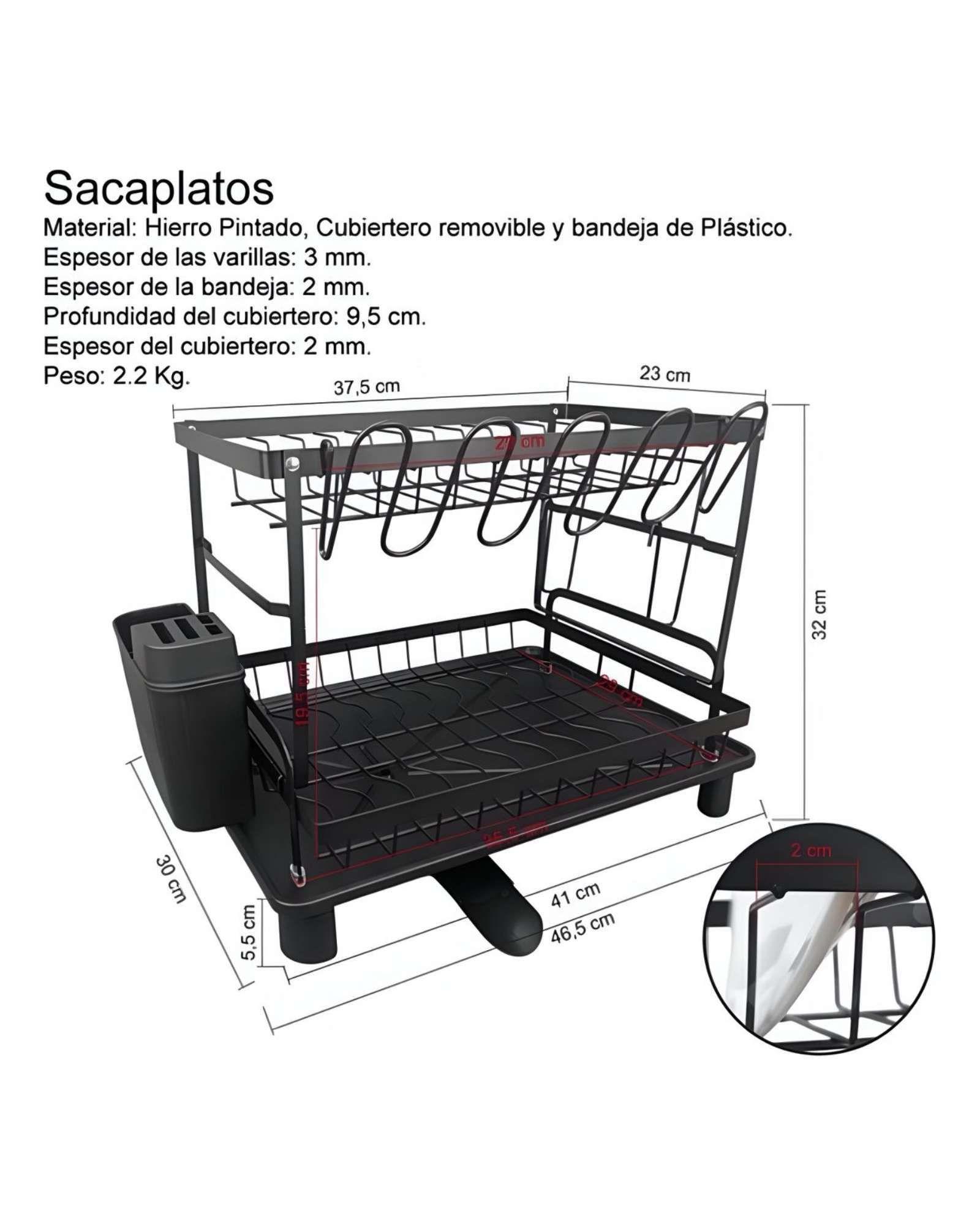 ORGANIZADOR ESCURRIDOR SECAPLATOS 2 PISOS CON BANDEJA-3