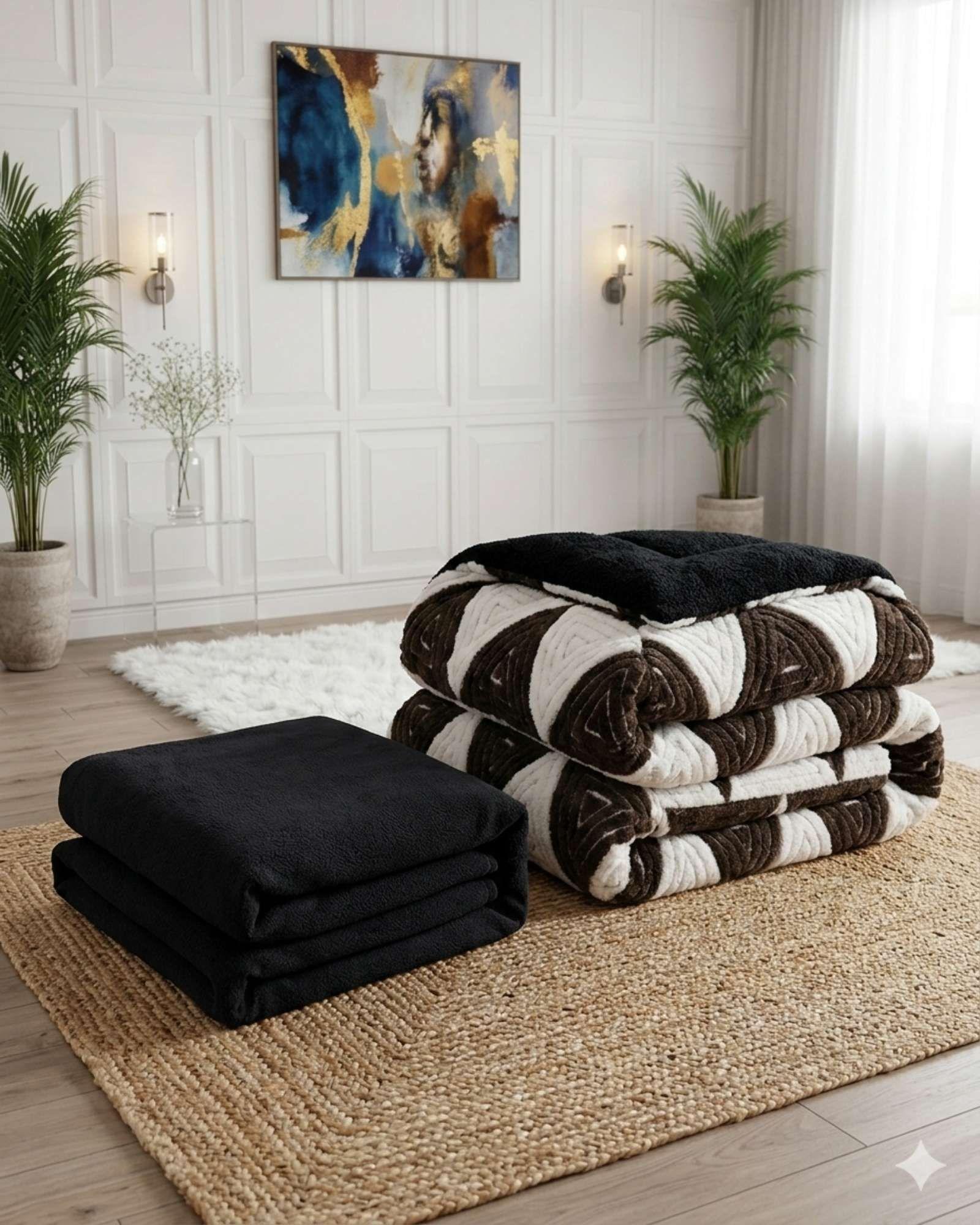 JUEGO DE CUBRECAMA CHIPORRO MAS SABANA DE POLAR 2 PLAZA MODELO JACQUARD PREMIUM B2-3