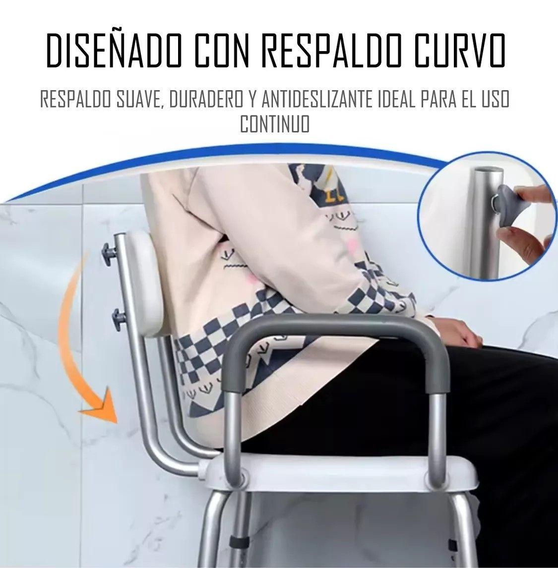 Silla De Ducha Para Baño Aluminio Con Rebaje Y Apoyabrazos-3
