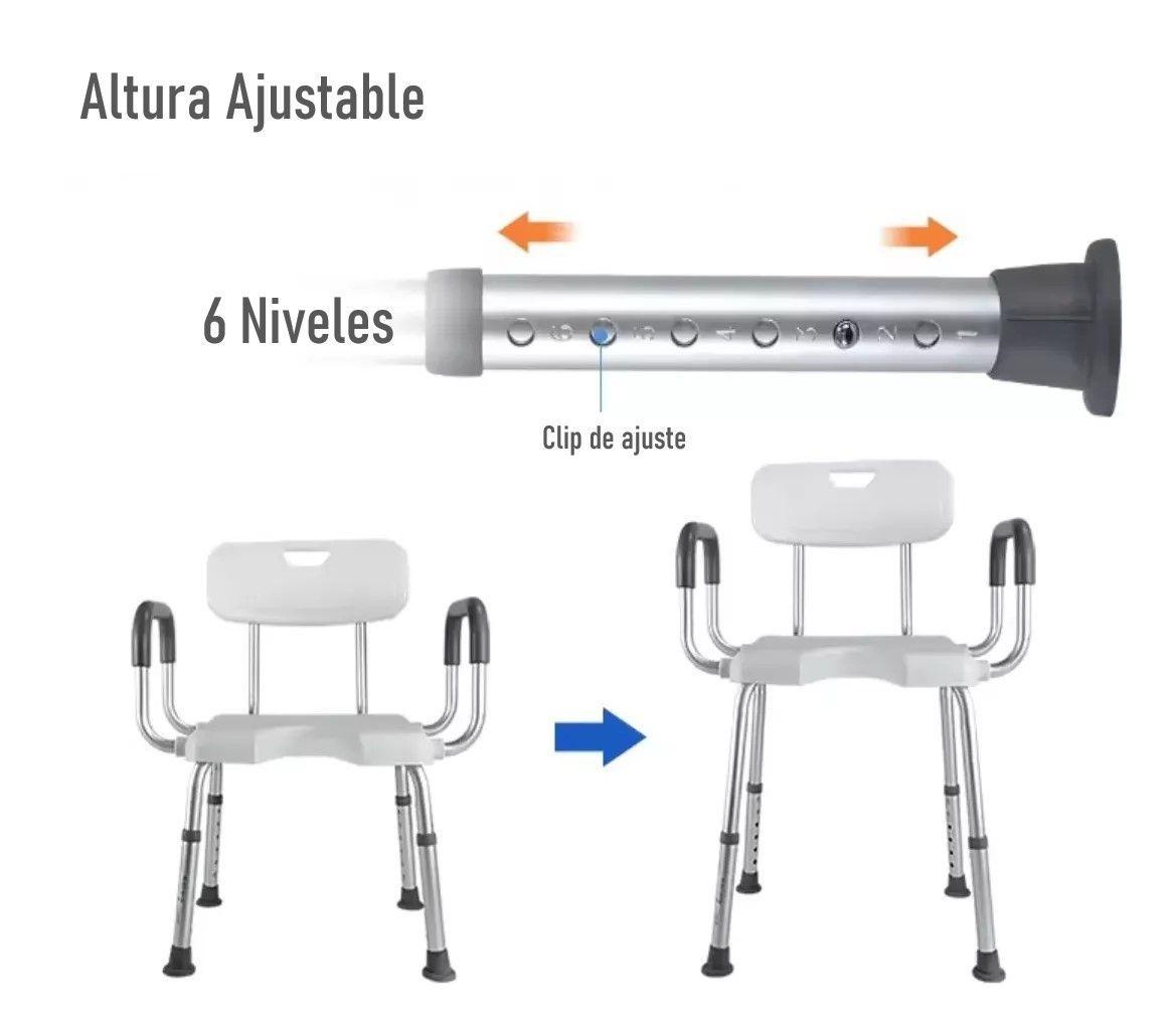 Silla De Ducha Para Baño Aluminio Con Rebaje Y Apoyabrazos-4