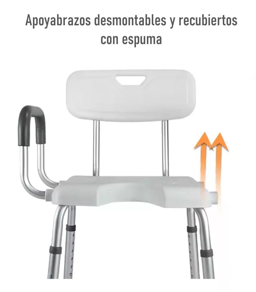 Silla De Ducha Para Baño Aluminio Con Rebaje Y Apoyabrazos-5