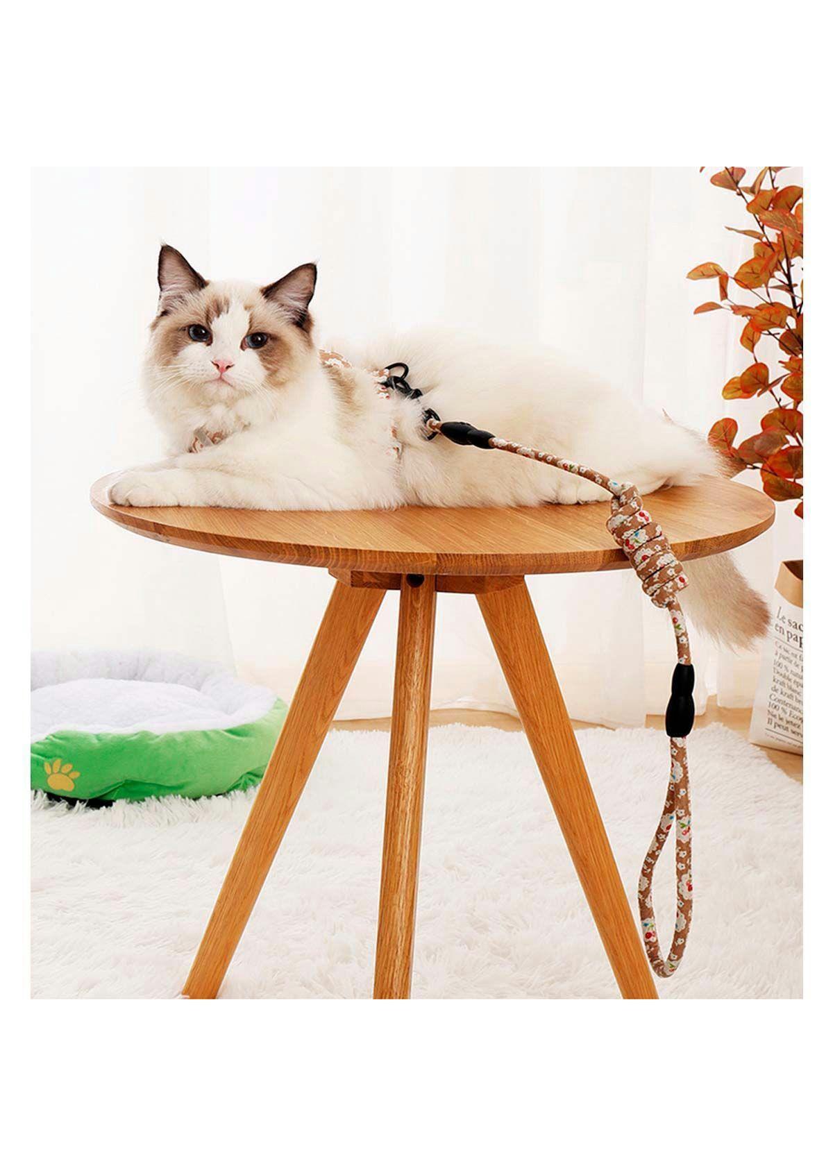Arnes Ajustable + Correa Mascotas Perros Y Gatos Estampado Cafe con flores-3
