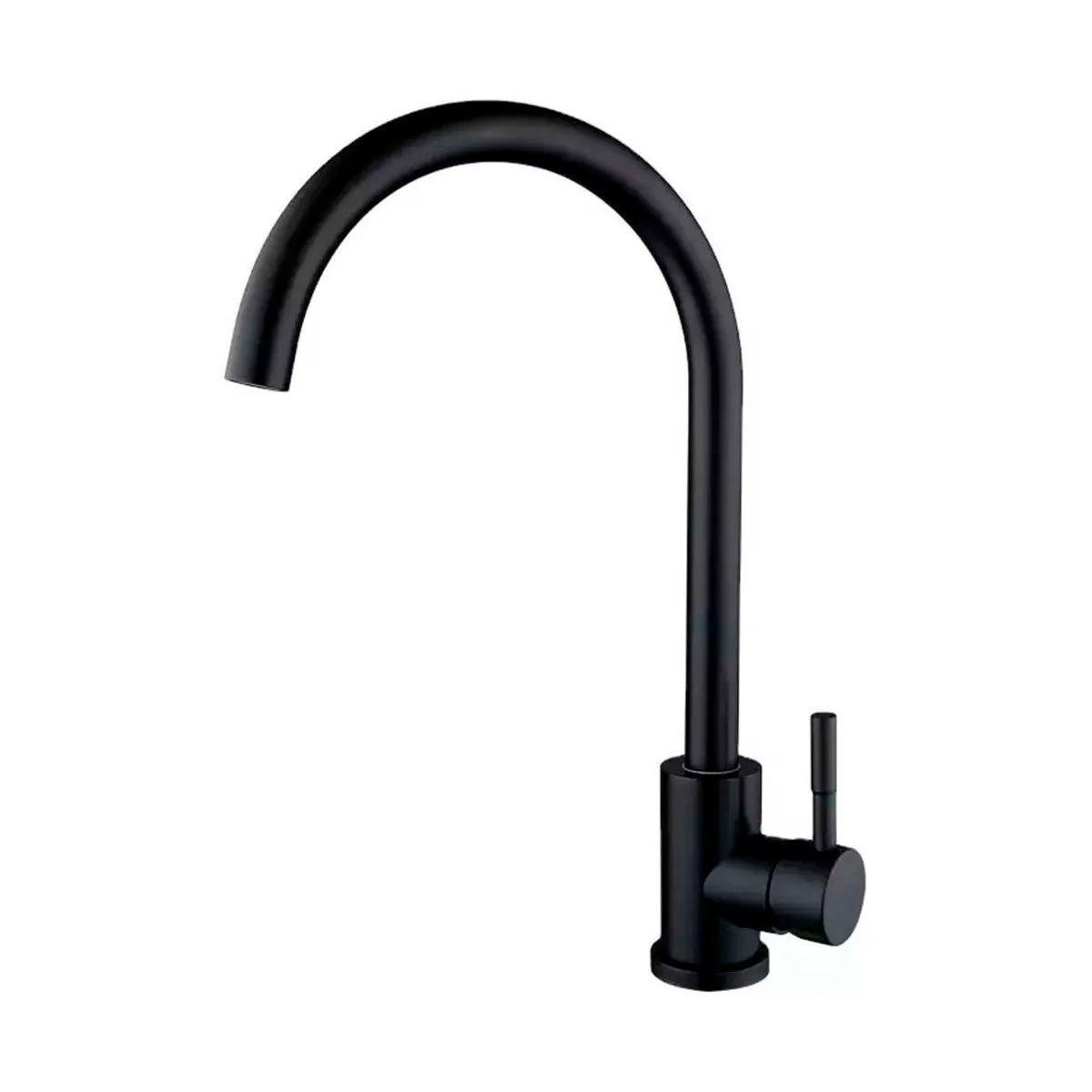 Llave Grifería Lavaplatos Cuello Simple Negro Monomando Tap10-0
