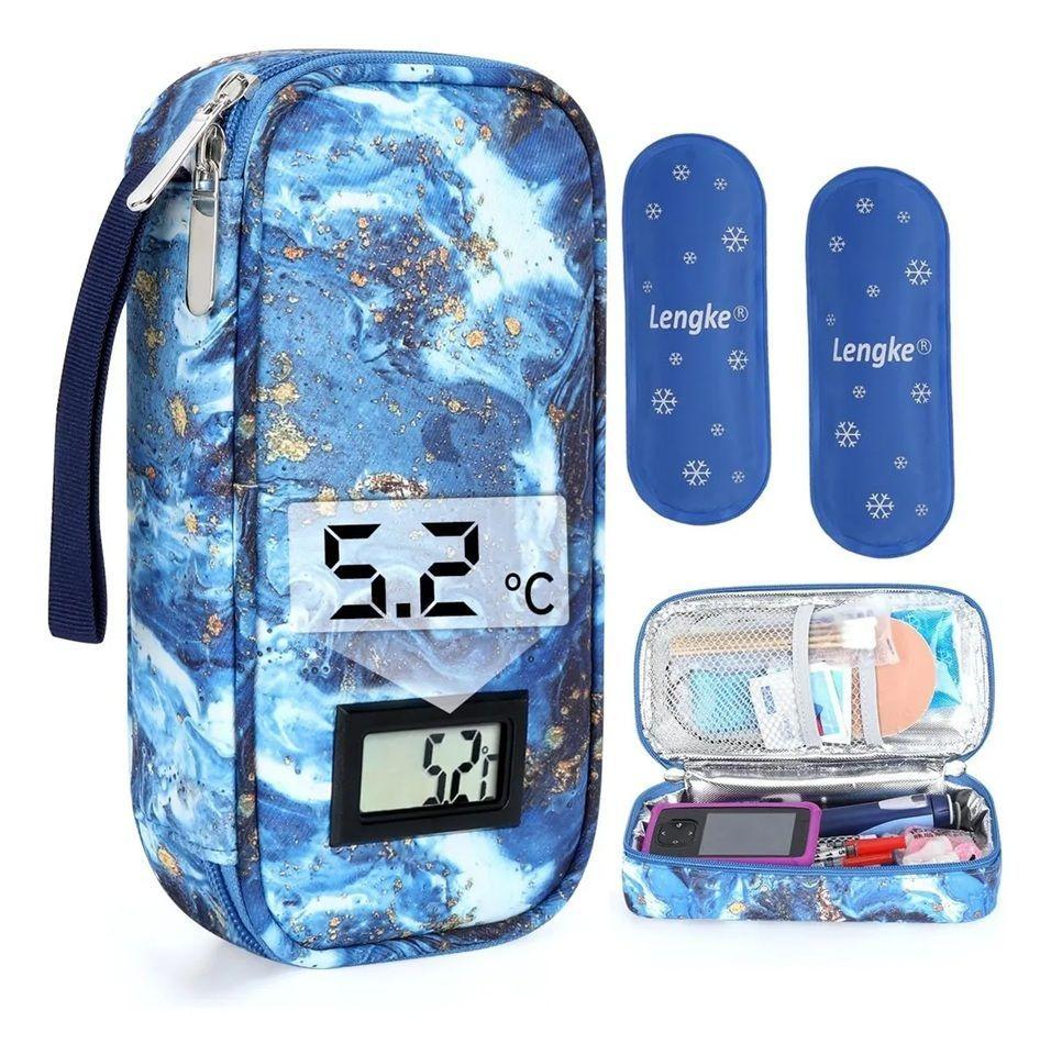 Bolso Estuche Cooler Porta Insulina Refrigerante Para Viaje Azul - Dorado-3