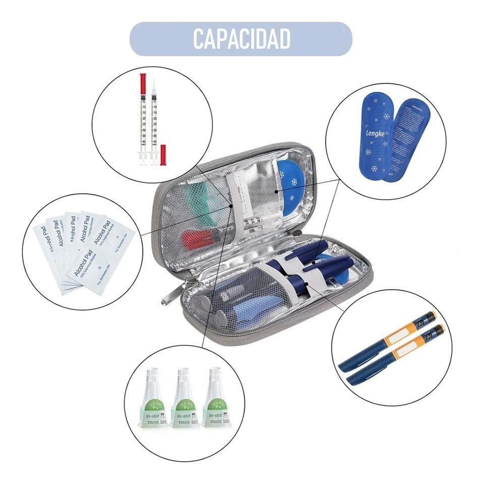 Bolso Estuche Porta Insulina Refrigerante Cooler Medicamento Mármol Azul-2