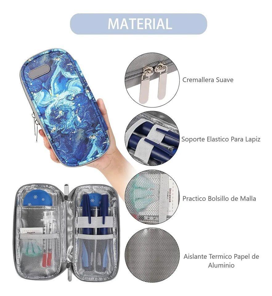 Bolso Estuche Porta Insulina Refrigerante Cooler Medicamento Mármol Azul-3