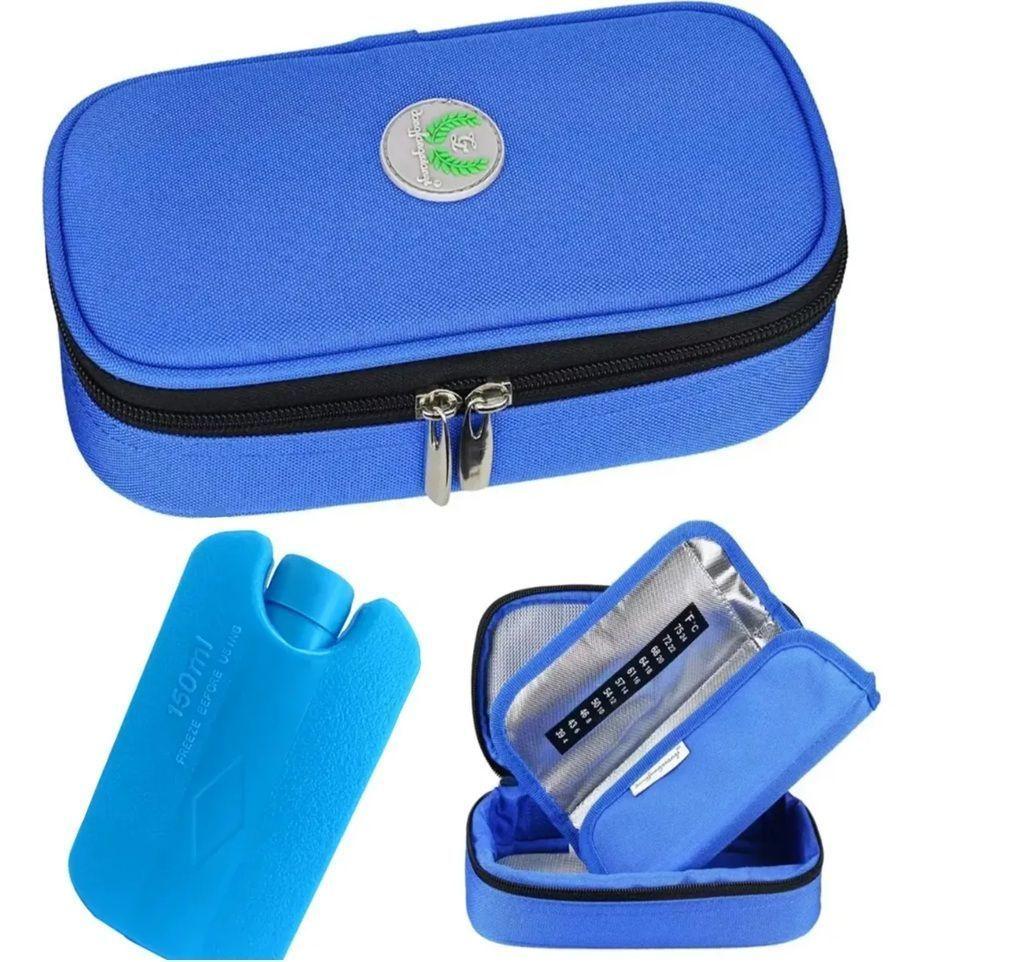 Bolso Portátil Estuche Para Viaje Porta Para Insulina Tela Azul-4