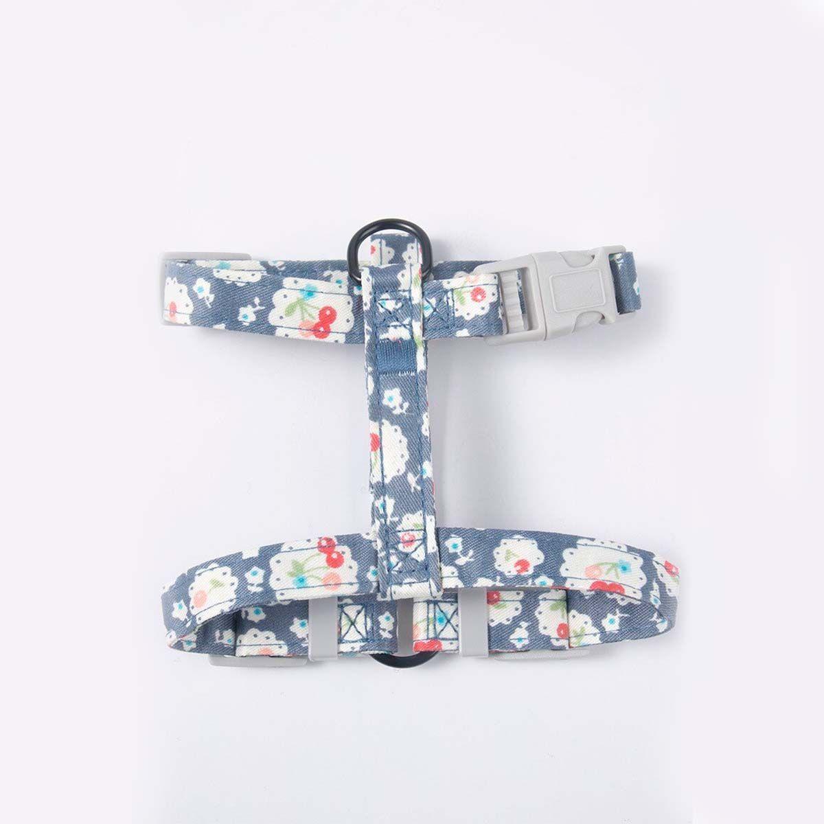 Arnes Ajustable + Correa Mascotas Perros Y Gatos Estampado Azul con flores-3