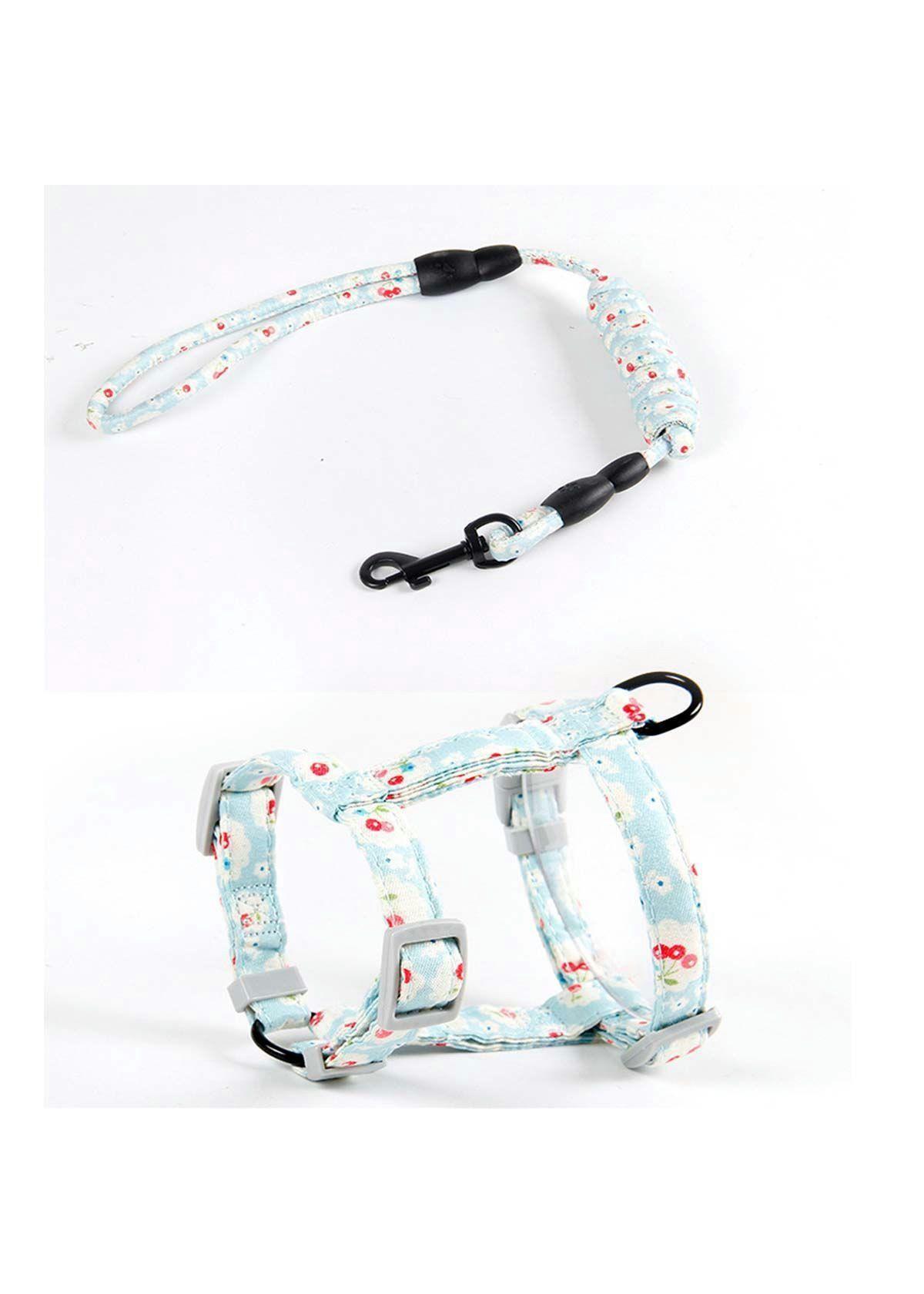 Arnes Ajustable Correa Mascotas Perros Gatos flores Celeste-2