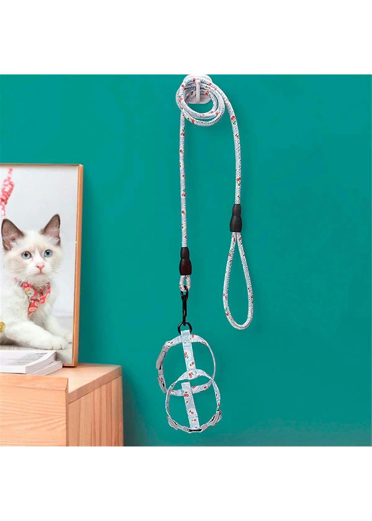 Arnes Ajustable Correa Mascotas Perros Gatos flores Celeste-6