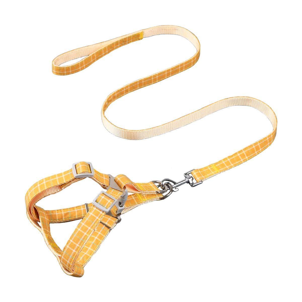 Arnes Pechera + Correa Tela Amarillo Resistente Mascotas Perros Gatos-0
