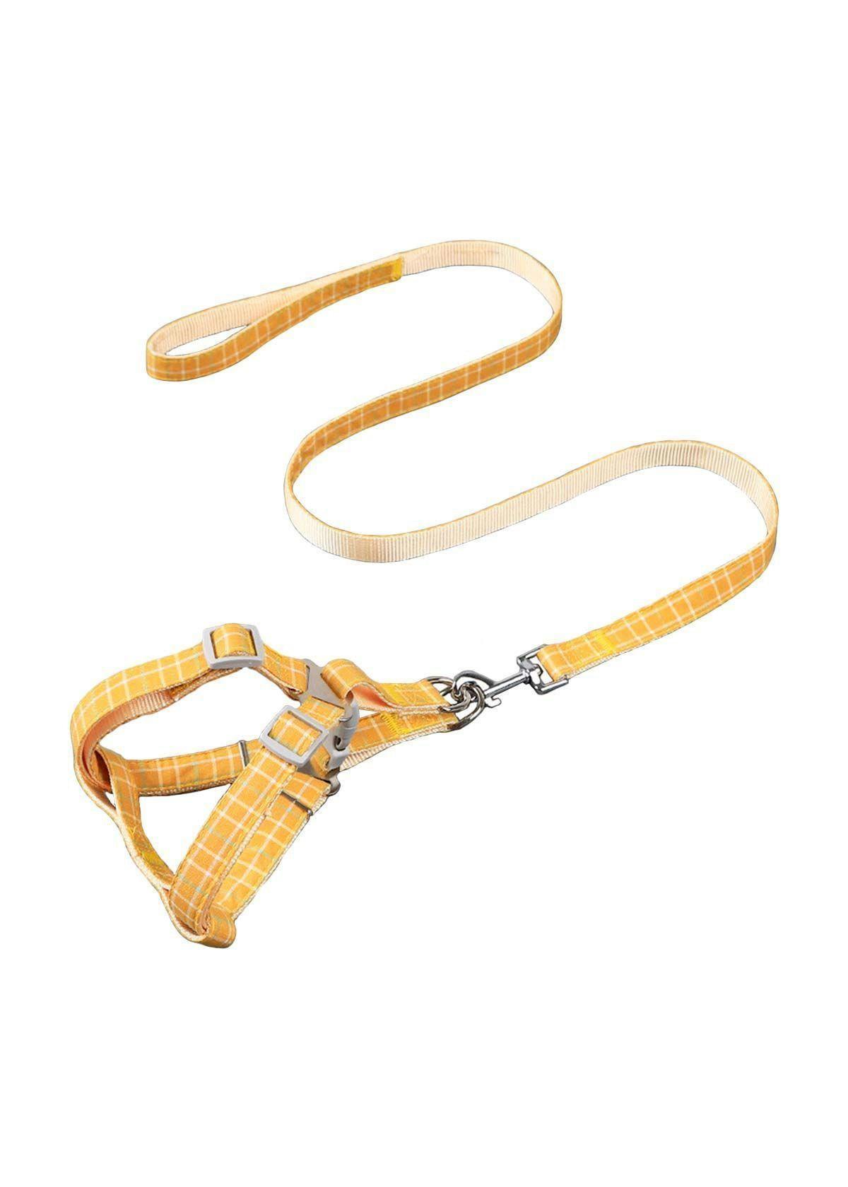 Arnes Pechera + Correa Tela Amarillo Resistente Mascotas Perros Gatos-0