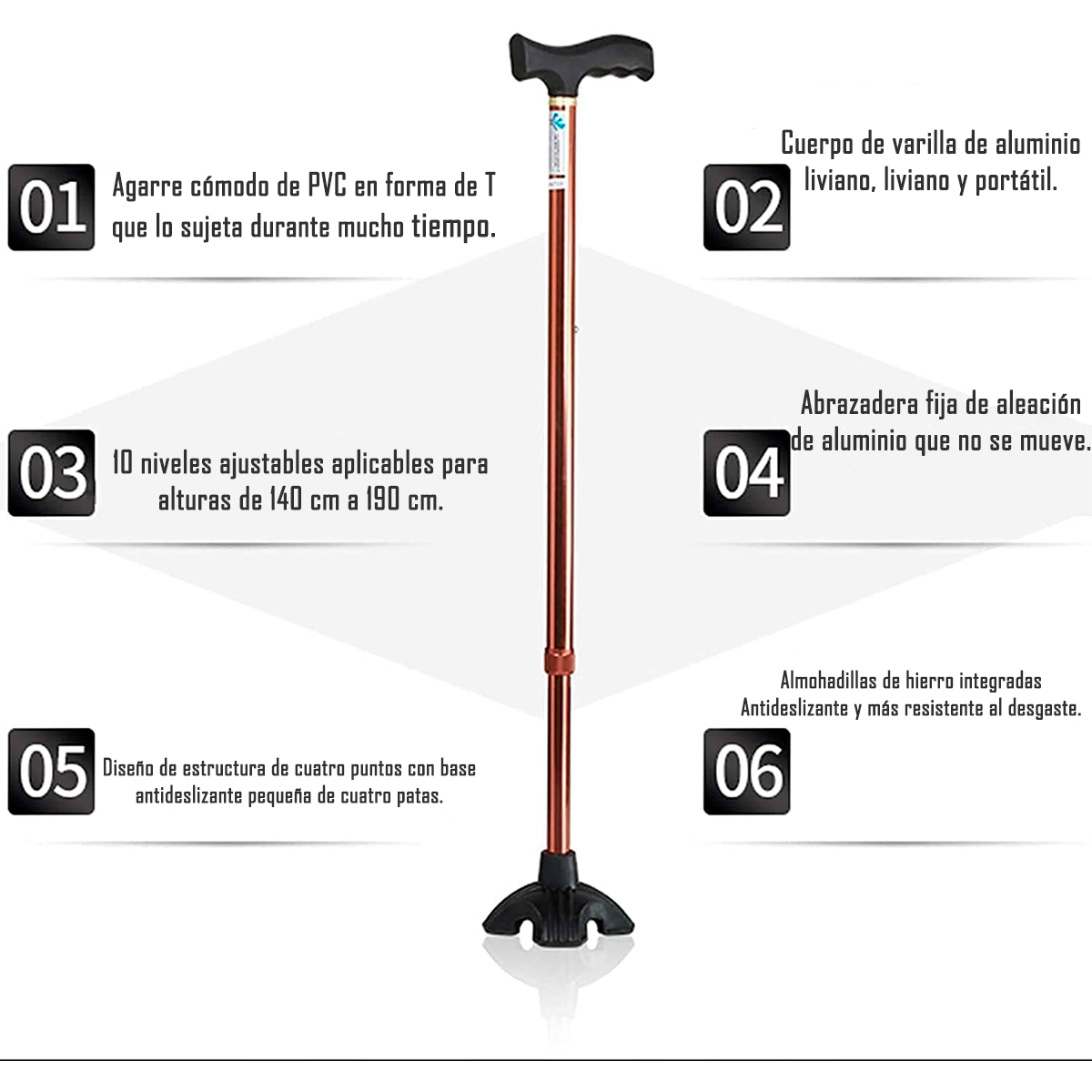 Baston Ortopedico Cuadruple Altura Regulable 4 Apoyos Adulto-5