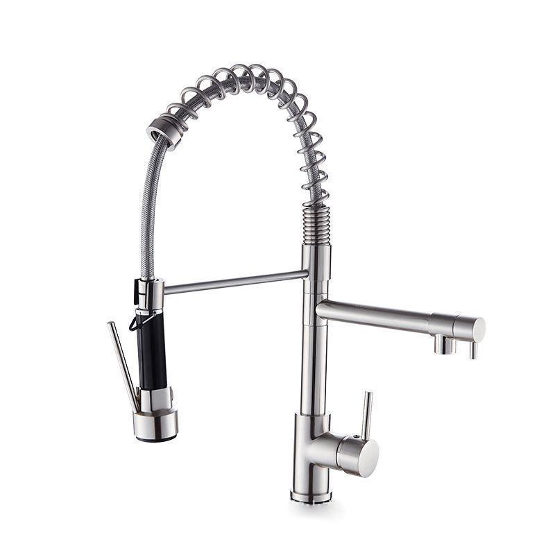 Llave Grifería Lavaplatos Doble Cuello Cisne Flexible Cocina Tap01 Plateado-0