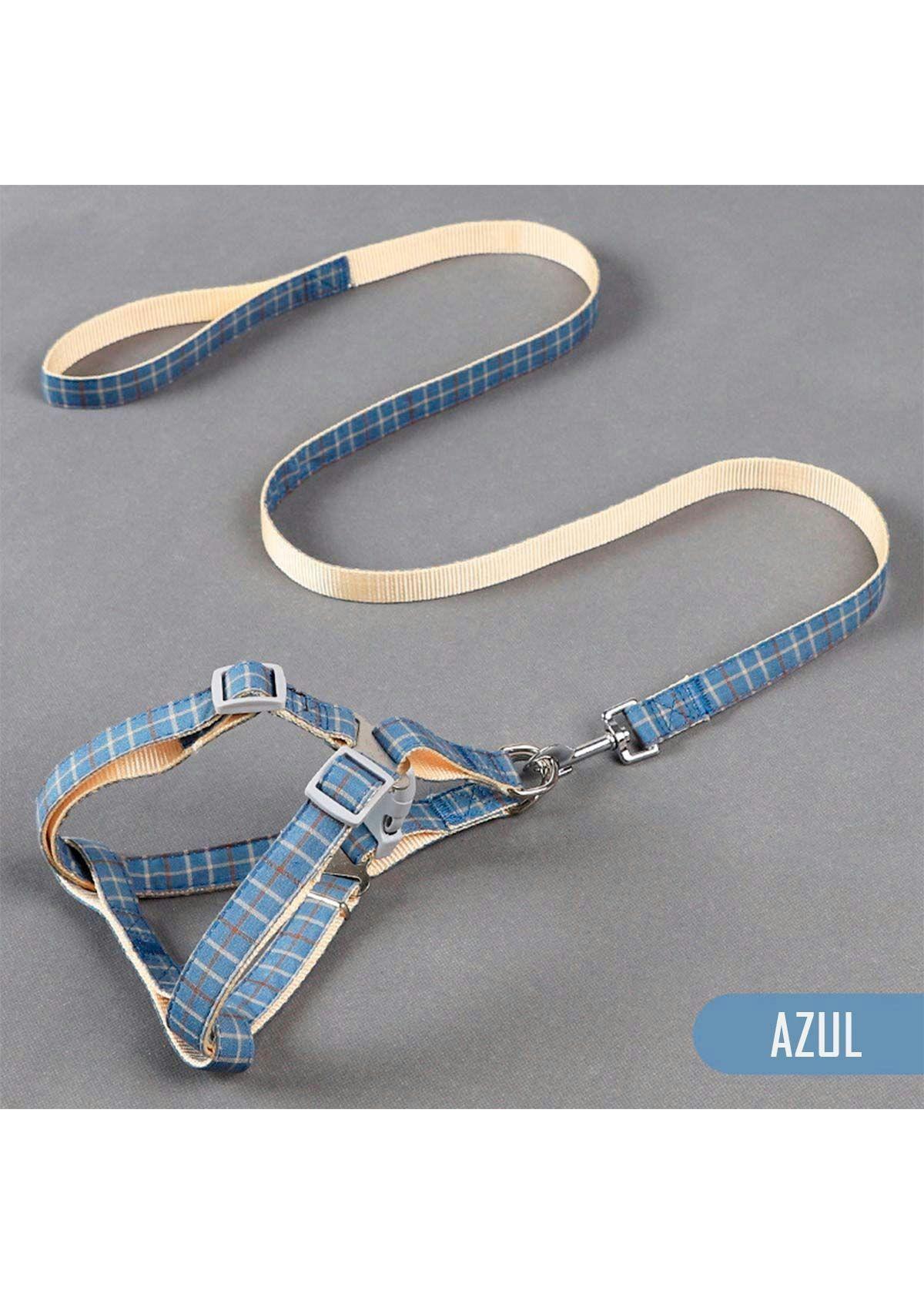 Arnes Pechera + Correa Tela Azul Resistente Mascotas Perros Gatos-1