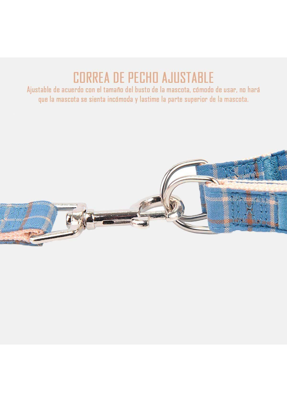 Arnes Pechera + Correa Tela Azul Resistente Mascotas Perros Gatos-3
