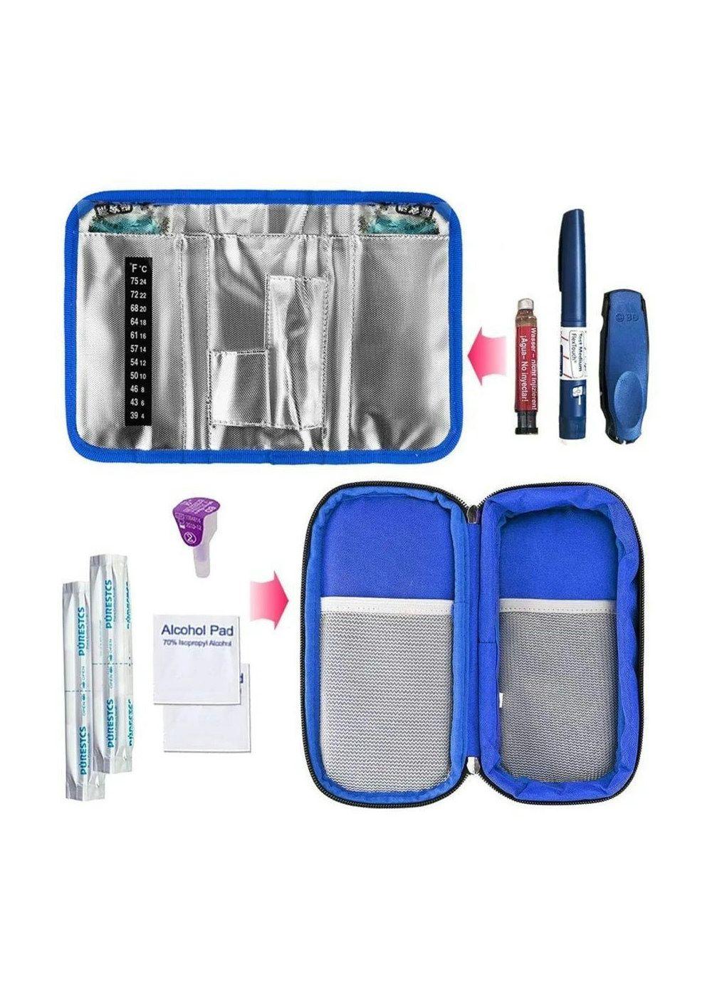Bolso Cooler Estuche Porta Para Insulina Para Viaje Portatil Tela Azul-3