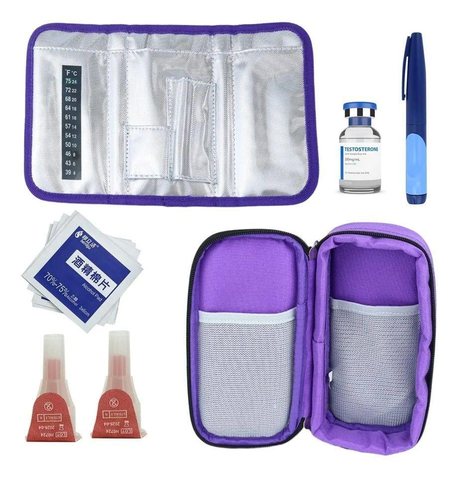 Bolso Portátil Estuche Para Viaje Porta Para Insulina Tela Azul Tela Morado-3