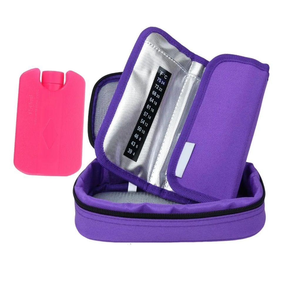 Bolso Portátil Estuche Para Viaje Porta Para Insulina Tela Azul Tela Morado-6