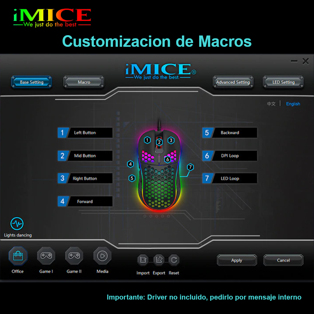 Mouse Gamer Premium Imice T98 Rgb 7200 Dpi Honeycomb Usb-7